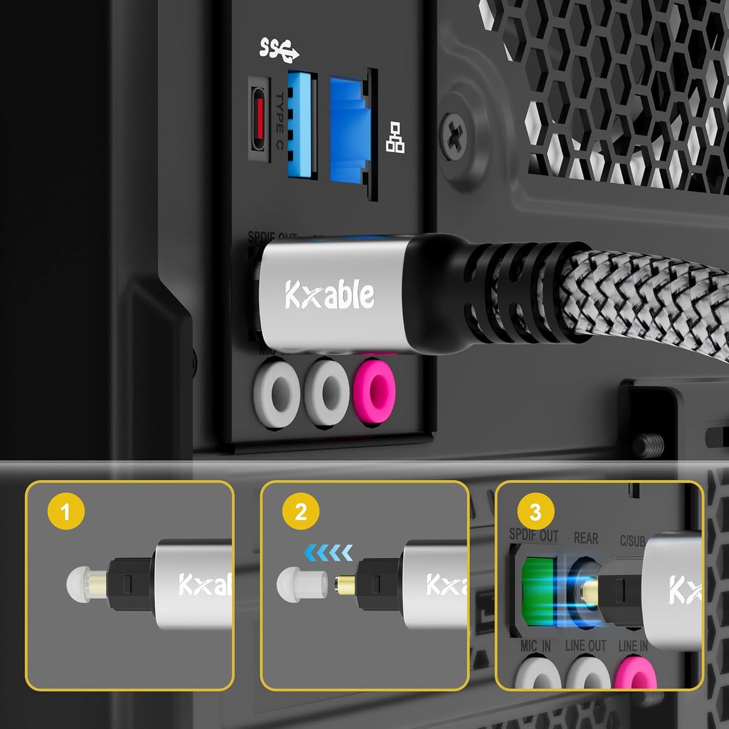 Optical Audio Cable 3 FT, Digital Audio Cable, Toslink Fiber Optic Cord, [Nylon Braided, Slim Aluminum Shell, Gold Plated Connector], for Home Theater, Sound Bar, PS4, Xbox, TV and More