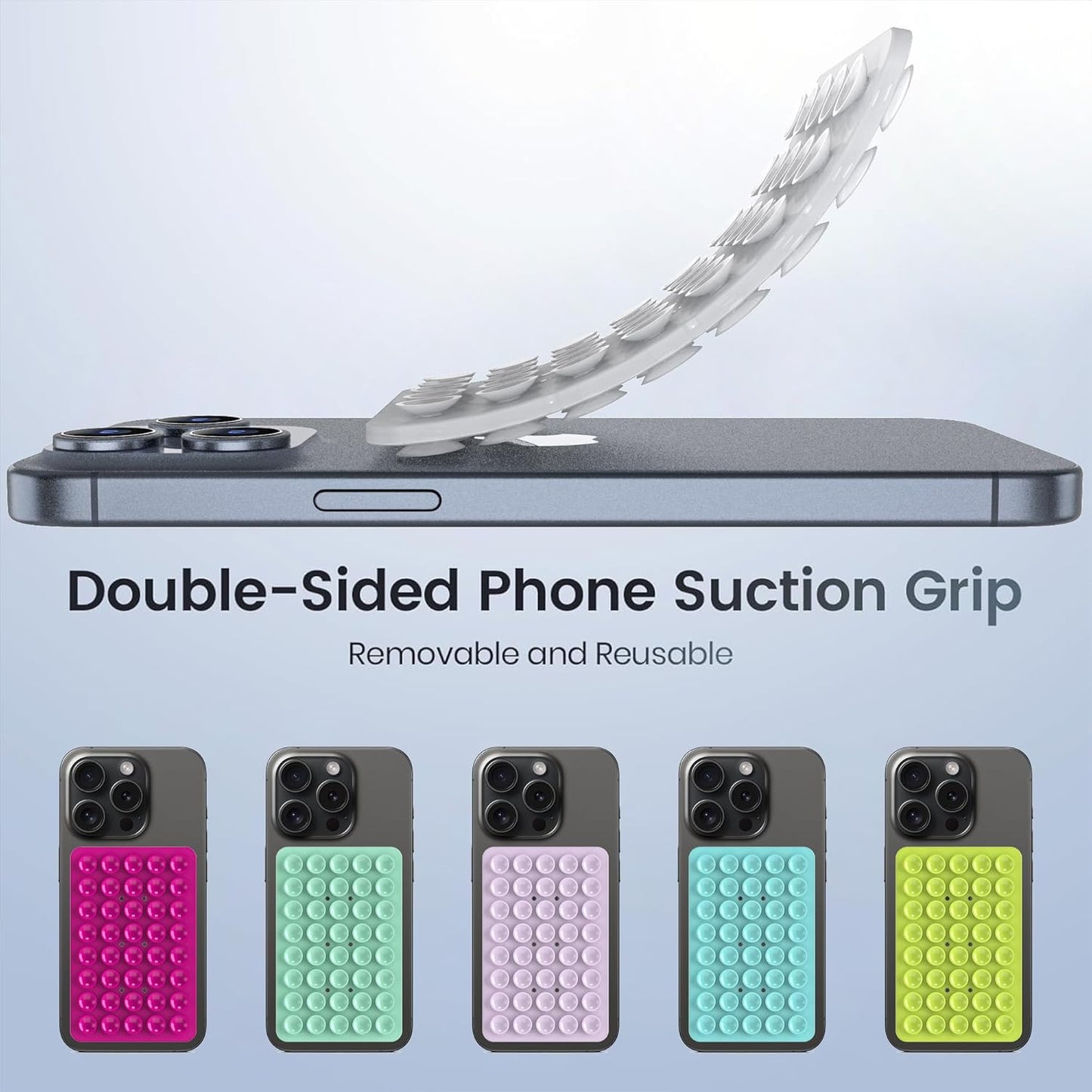 Double Sided Silicone Suction Phone Holder Mount, Silicon Accessory for iPhone and Android, Hands-Free Mirror Shower Phone Holder, TikTok Videos and Selfies (Transparent)