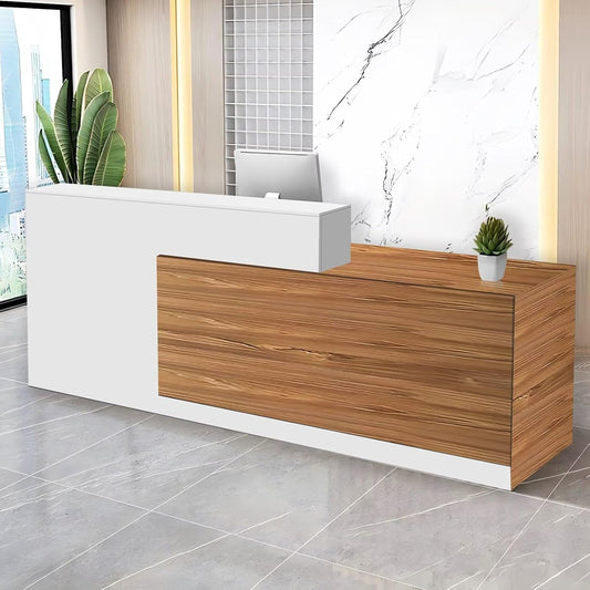 Reception Desk with Counter Modern Checkout Counter with Lockable Drawer Keyboard Tray Receptionist Desk for Office Salon Reception Table C Right 47inch/120cm