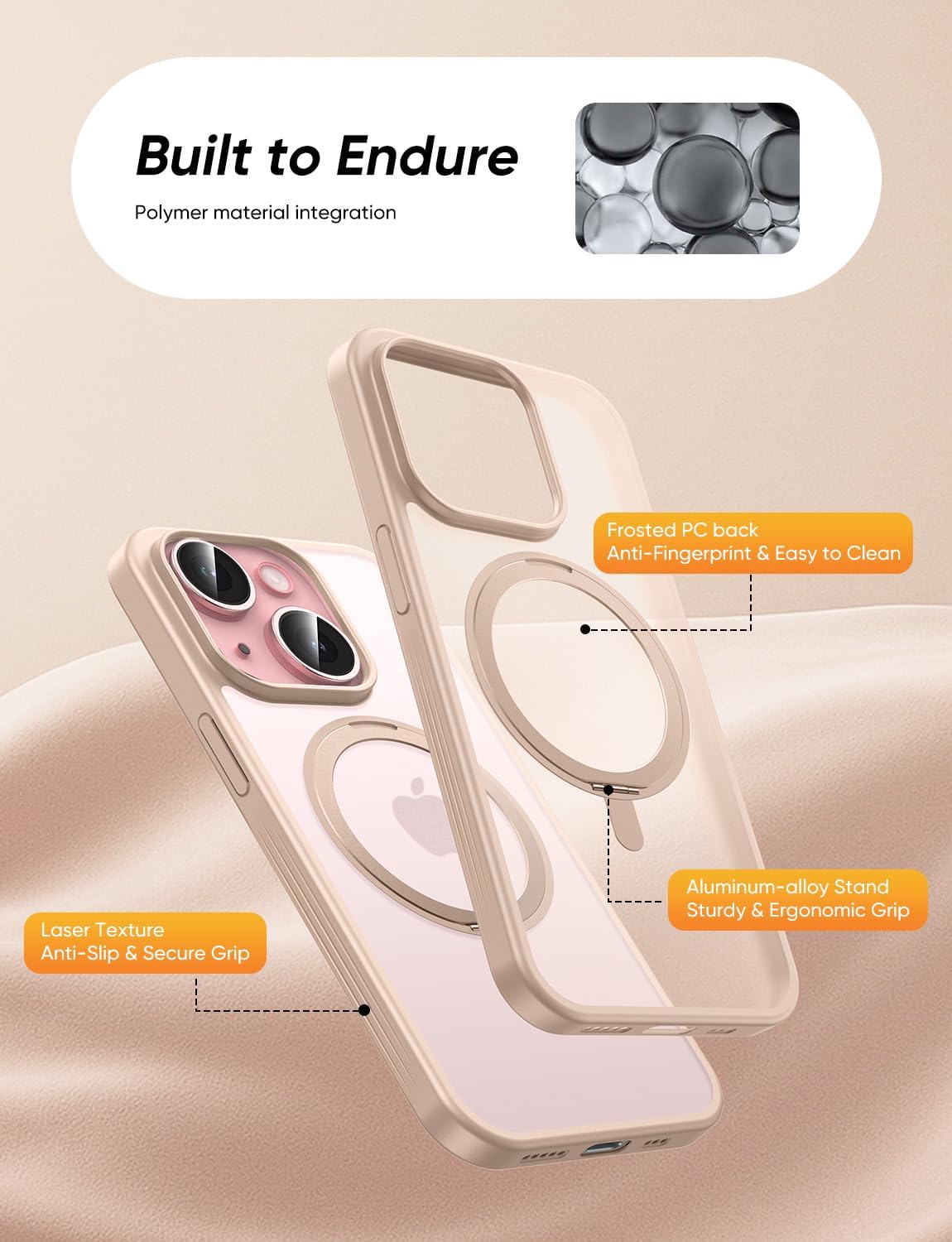 MAGIC JOHN 360° Rotatable Magnetic Invisible Stand for iPhone 14/iPhone 13 Case [Anti-Slip Grip] [Compatible with MagSafe] 16FT Shockof for iPhone 14/13 Case with Kickstand, Gold