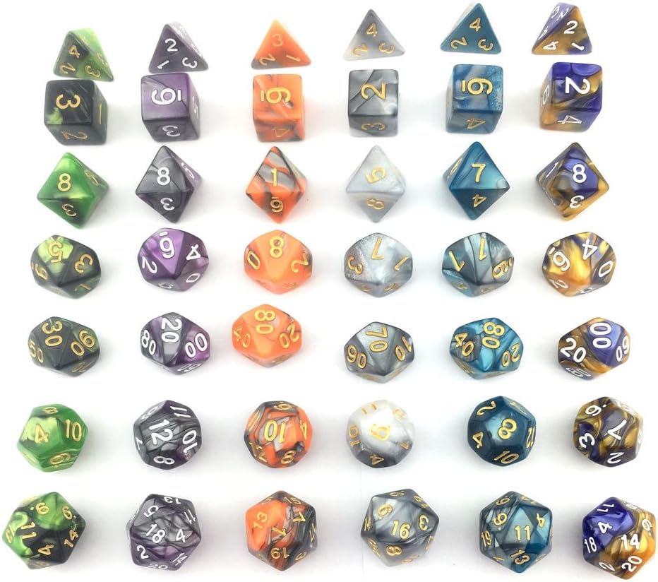 SmartDealsPro Double-Colors Polyhedral Dice Sets with Pouches for D&D DND RPG MTG Dungeon and Dragons Table Board Roll Playing Games D4 D6 D8 D10 D% D12 D20 (6-Color Sets)