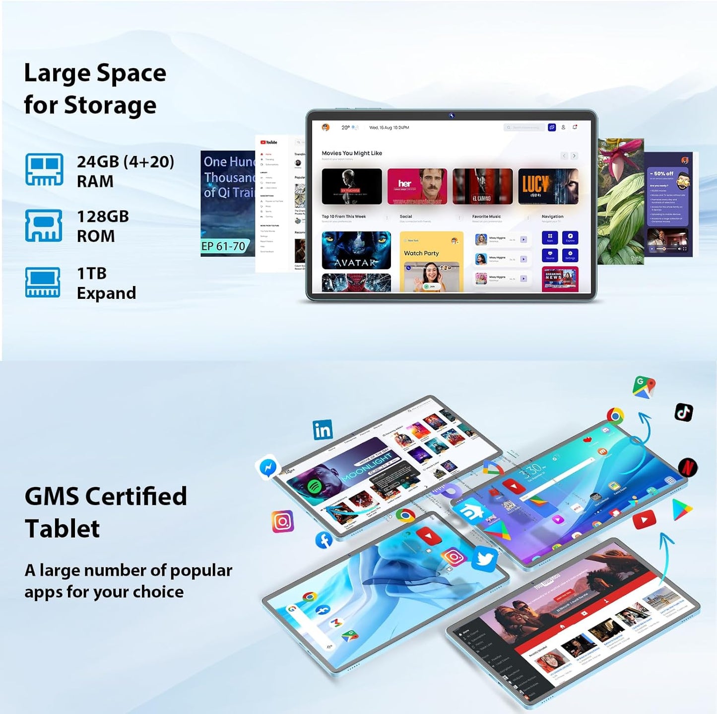 Android Tablet, 11 inch Android 15 Tablet with Keyboard, 24GB+128GB, 1TB Expand, 8000mAh, 5MP+13MP, 2.4G&5G WiFi, IPS Touch Screen, GMS Certified, 2 in 1 Tablets with Case, Mouse, Stylus(Black)