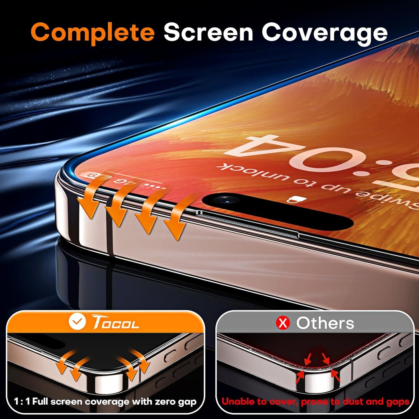 TOCOL for iPhone 16 Pro Privacy Screen Protector 6.3-Inch True 25°Anti Spy 9H+ Hardness Tempered Glass for Full Coverage Easy Installation 2 Pack