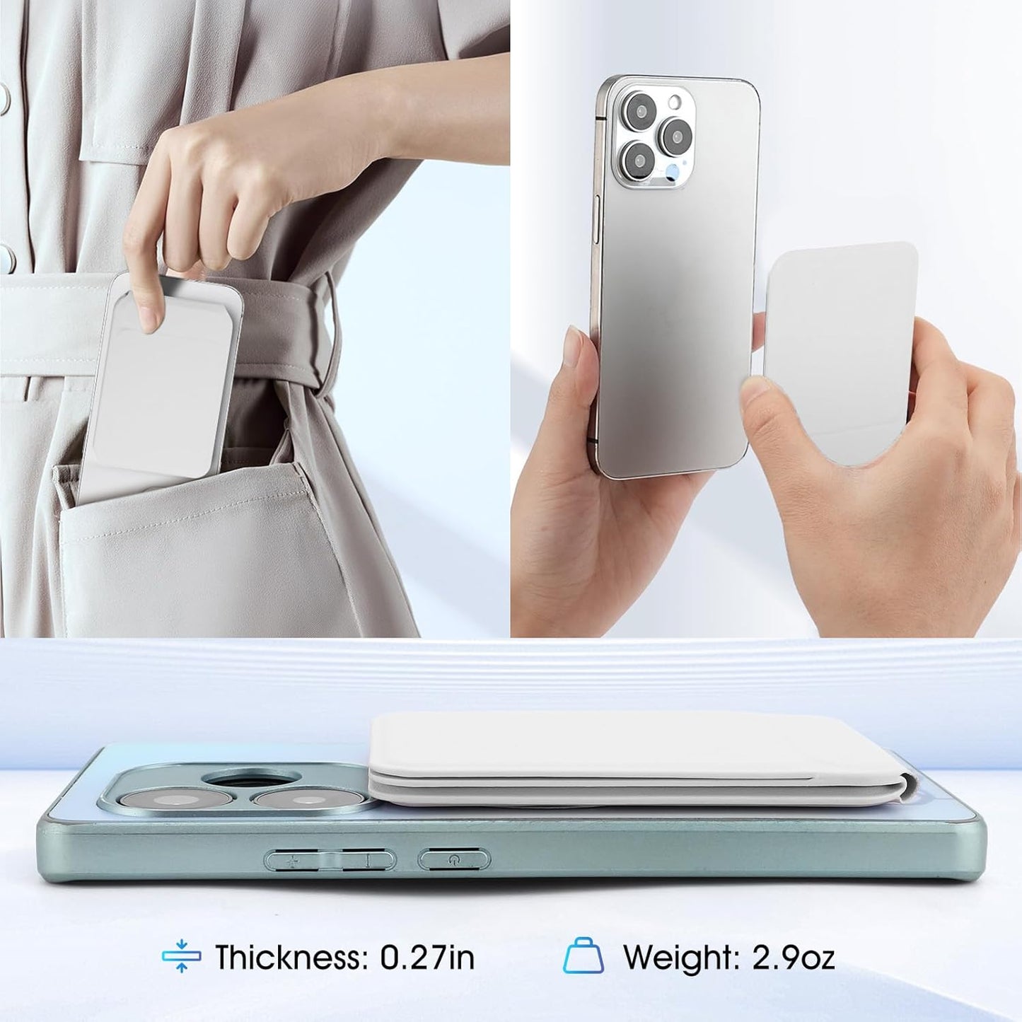 Phone Stand, Foldable Magnetic Phone Tripod, Angle Adjustment & Strong Magnets PU Leather Phone Stand, Compatible with All Smart Phone 16/15/14/13/12 (White)