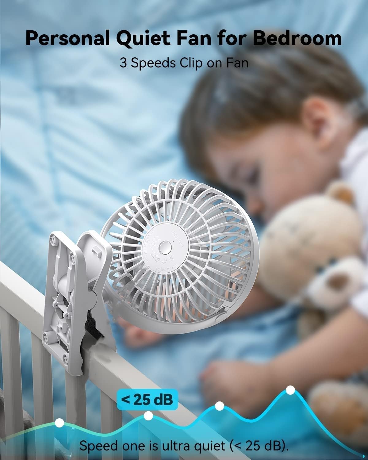 Portable Clip-on Fan 10000mAh Rechargeable Battery Powered – 3-Speed Quiet Desk & Clamp Fan for Stroller, Camping, Office & Bedroom – 360° Rotation-1PACK-White