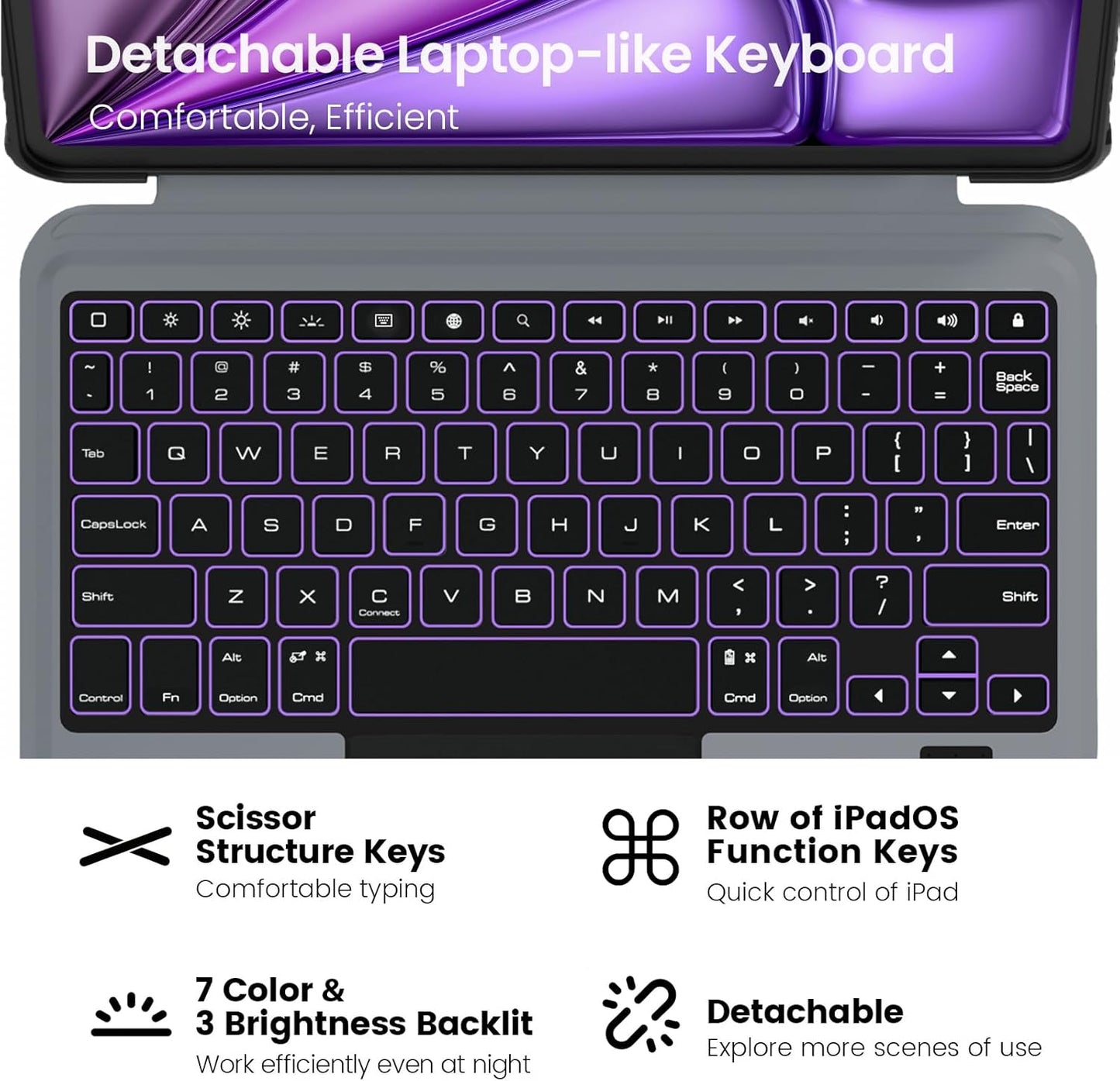 Nillkin iPad Air 11-inch (M3/M2) Case with Detachable Keyboard, iPad Pro 11(1st/2nd/3rd/4th Gen) & Air 5th/4th Generation Rugged Keyboard Case, 7 Colors Backlit, Trackpad, Portrait/Landscape Modes