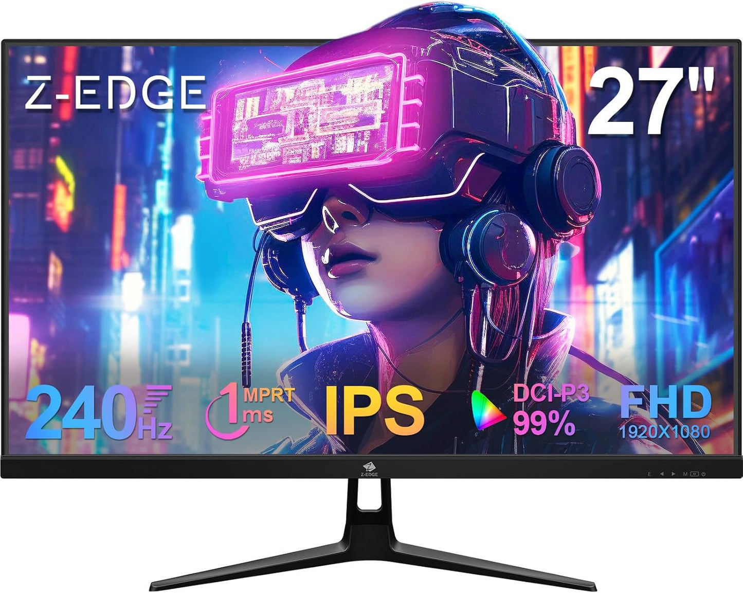 Z-Edge 27 inch Gaming Monitor, FHD 1080P 240Hz, Ultra-Fast MPRT 1ms Monitor, DCI-P3 99%, SRGB 120%, 8 bits, UG27PJ Frameless Bezel, 2X DP 1.4 Ports and 2X HDMI 2.0 Ports