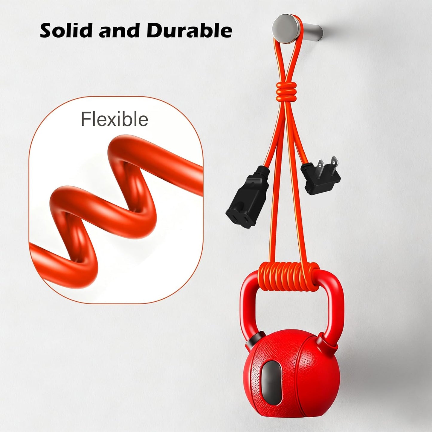 90 Degree 2 Prong Polarized Outdoor Power Extension Cord 35 FT, Angled Low-Profile Plug, 16 Gauge 125V SJTW Waterproof Long Cable for Home Office Lawnmower Garden Tools Lights, ETL+Ties-Bright Orange