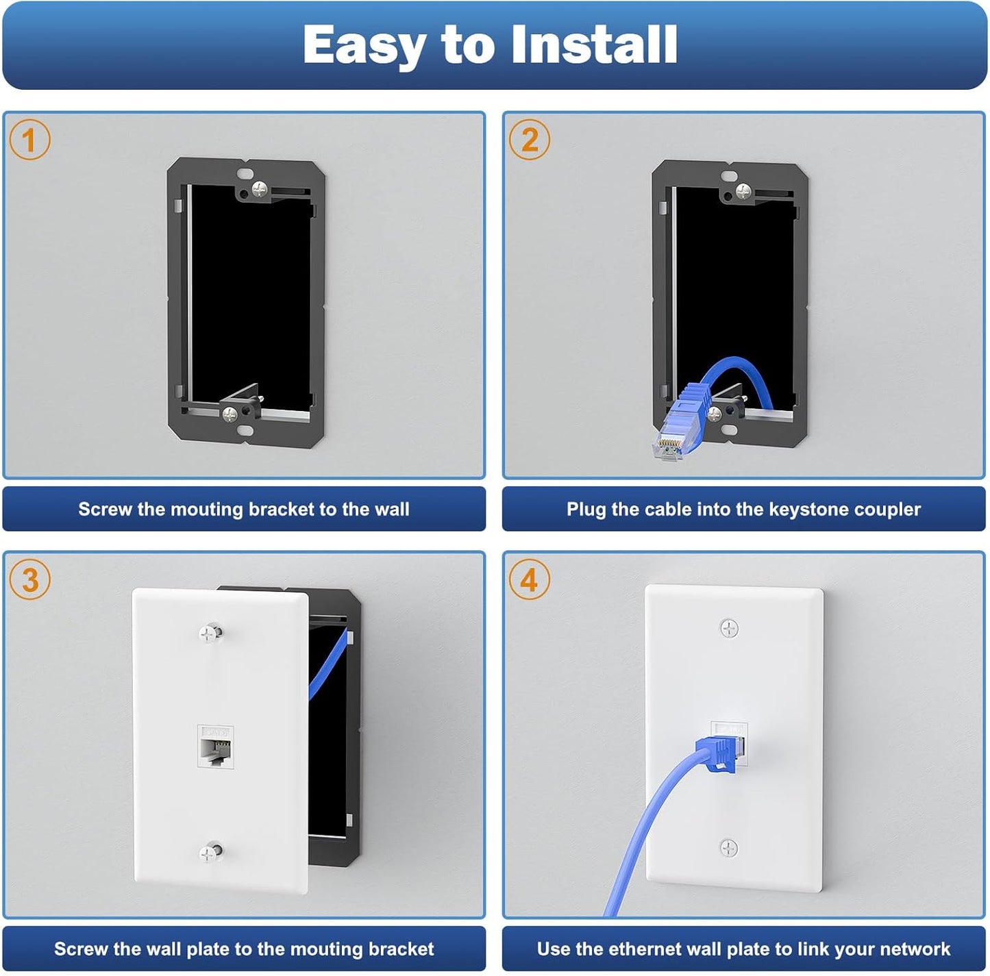 FGB Blank Device Keystone Wall Plate, with Low Voltage Mounting Bracket, with Single Gang Decorator Wall for RJ45, HDMI, and Coax Keystone Inserts, White, 10-Pack