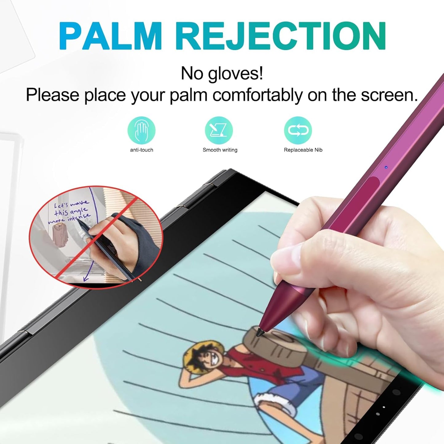 Stylus for HP Envy X360 Pavilion x360 Specter X360 Spectre x2 Envy x2 Touchscreen Laptop Rechargeable MPP 2.0 Tilt Pencil 4096 Pressure Sensitivity Using The Microsoft MPP Protocol, Red