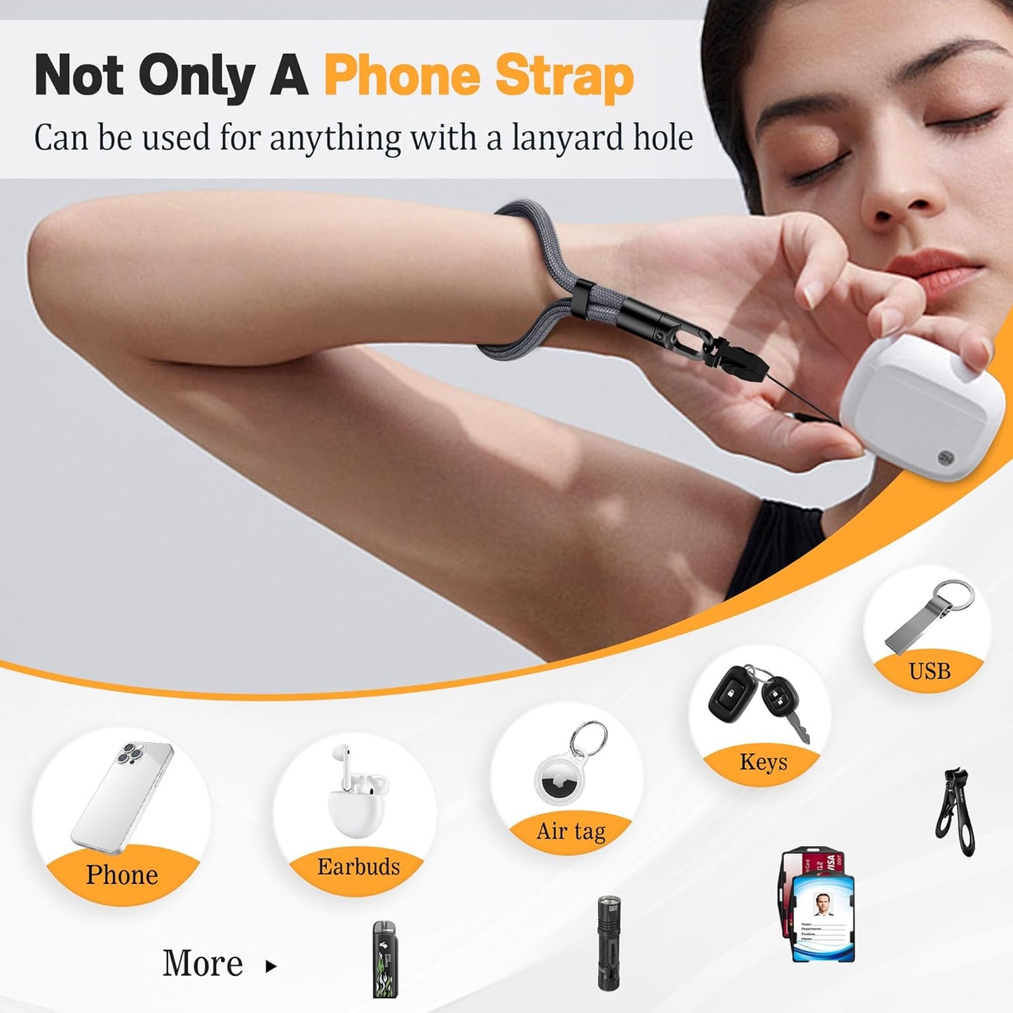 Kaptron Adjustable Phone Wrist Strap - Universal Cell Phone Lanyard Wrist Strap with Lanyard Patches
