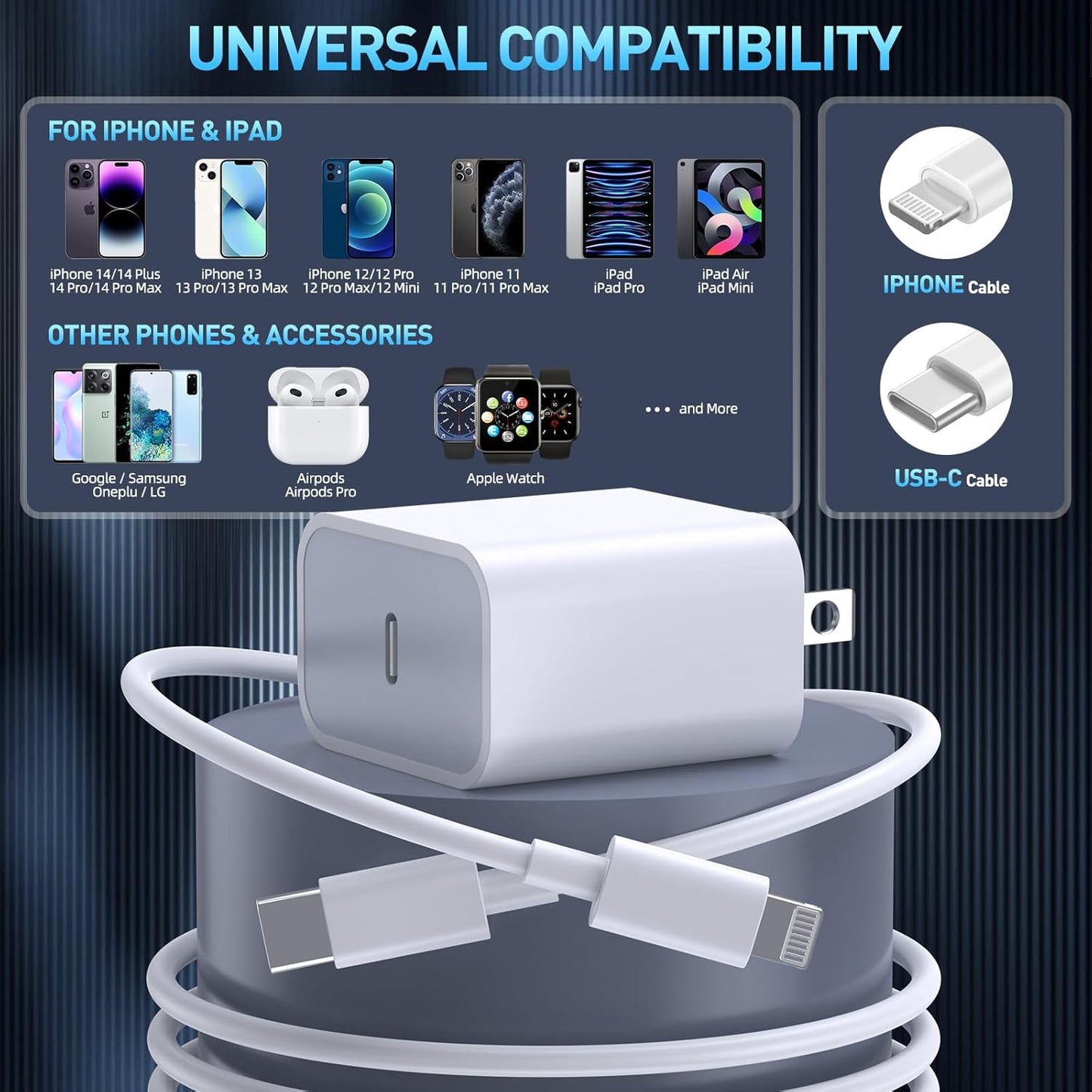 Fast Charger iPhone,iPhone Charger Fast Charging[Apple MFi Certified]3Pack Apple Charger USB C Wall Charging Block 10FT Long USB C to Lightning Cable Cord for iPhone14 Pro Max/13/12 Mini/11/XR/XS/X/SE