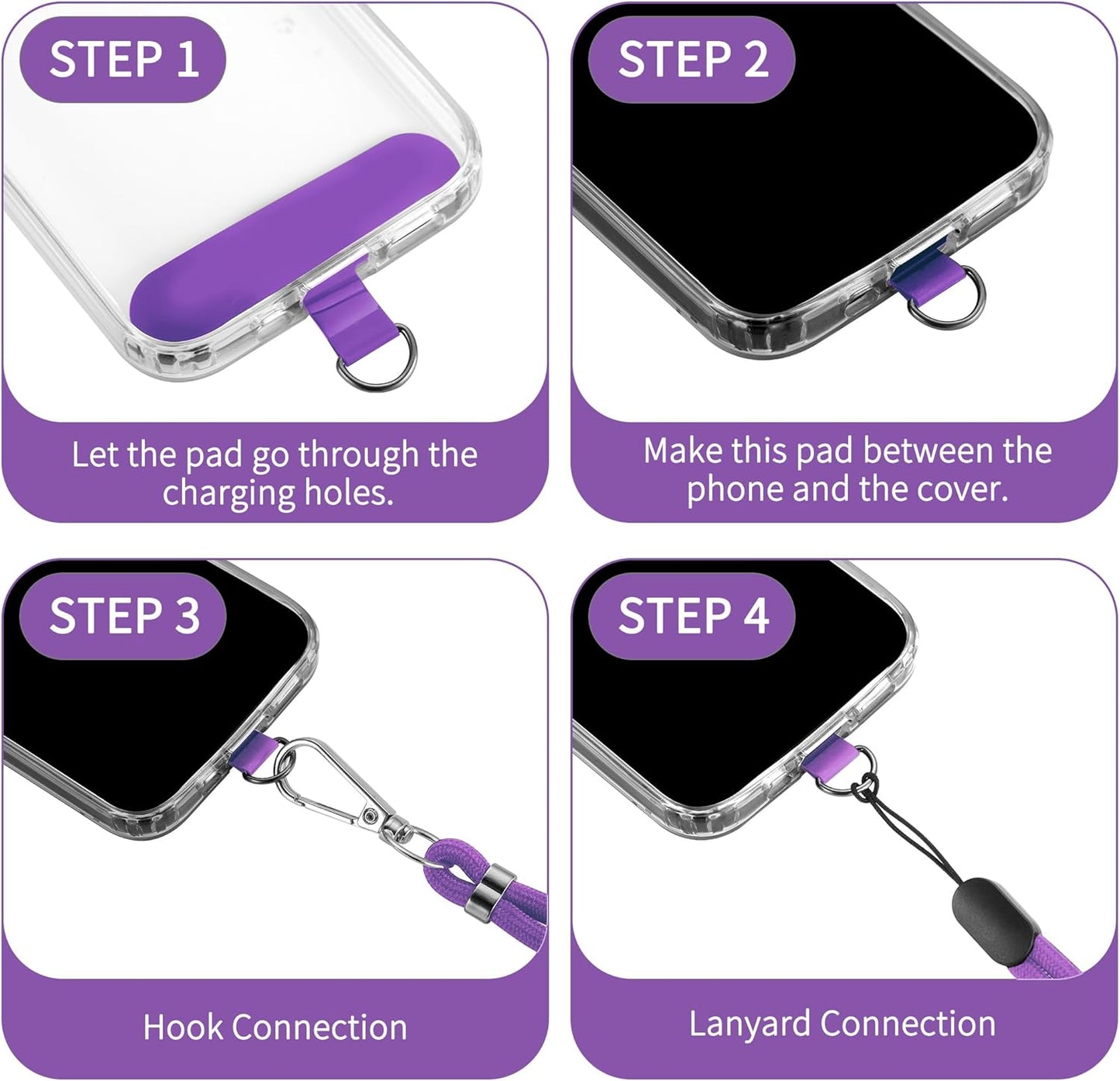CACOE Phone Lanyard 2 Pcs-1 Pcs Adjustable Neck Strap, 1 Pcs Wrist Strap, 2 Pcs Pads, Universal Crossbody Multifuctional Cell Phone Lanyards Compatible with Most Smartphones(Dark Purple)