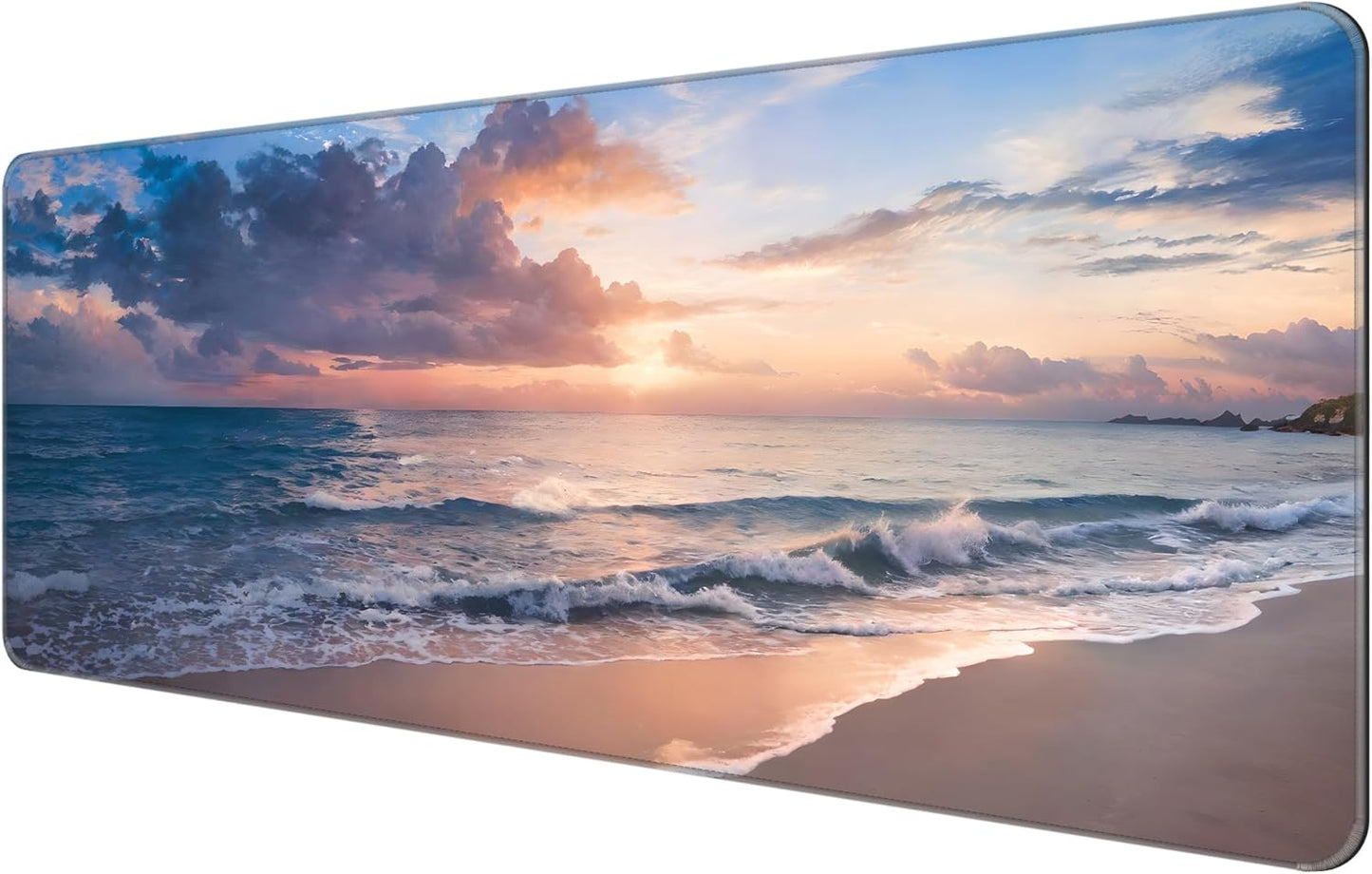 Dynippy Thin Extended Gaming Mouse Pad with Stitched Edges Large Mousepad Long XXL Keyboard and Mouse pad Desk Mat for Gaming Office & Home - Galaxy Space (Beach)