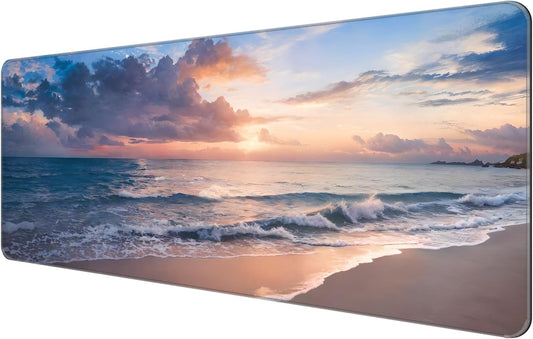 Dynippy Thin Extended Gaming Mouse Pad with Stitched Edges Large Mousepad Long XXL Keyboard and Mouse pad Desk Mat for Gaming Office & Home - Galaxy Space (Beach)