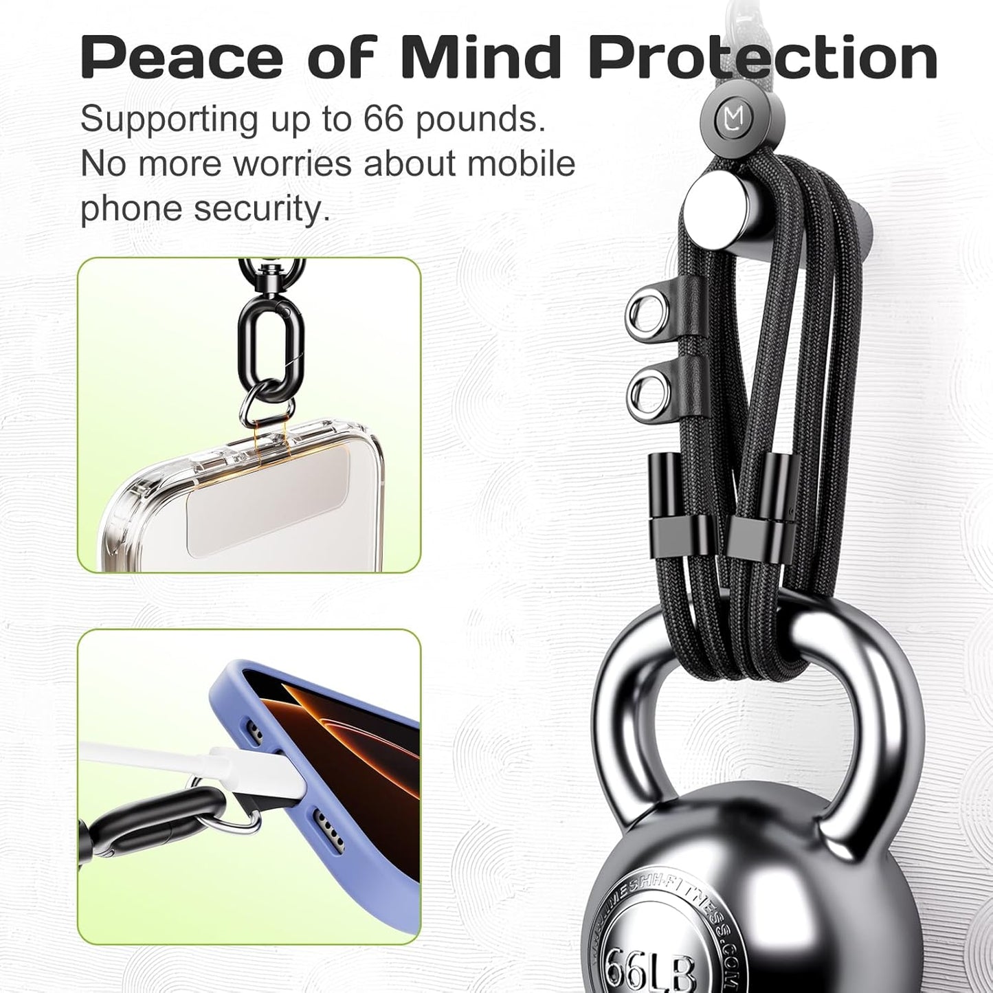 Phone Lanyard, Phone Strap, Adjustable Anti-Theft Crossbody Strap for Man & Women, Universal Cell Phone Neck lanyard, with 2 Tether Tabs, Premium Metal Buckles, Skin-Friendly, Black