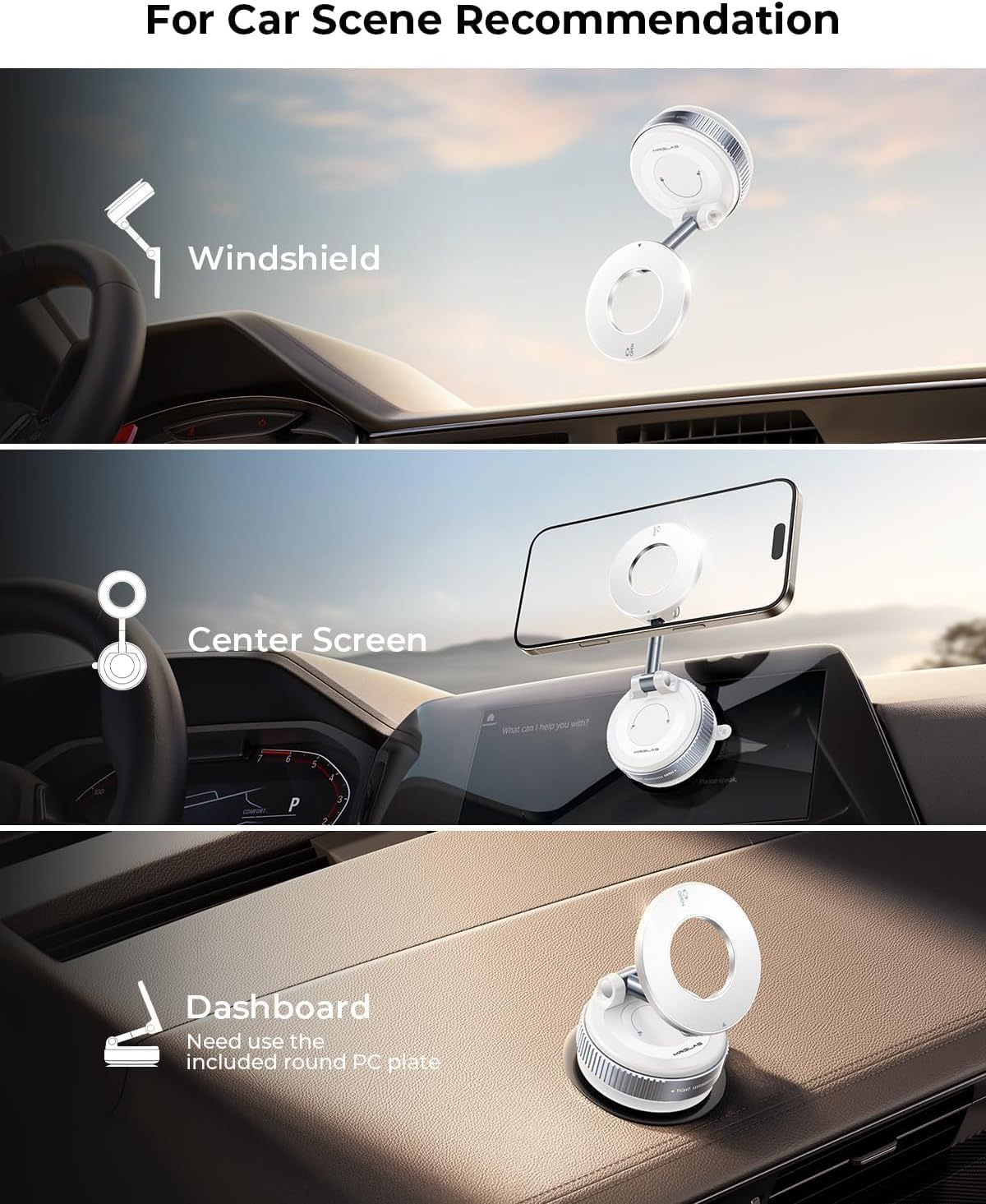 MRGLAS 2025 Upgraded Vacuum Magnetic Phone Holder, for Magsafe Suction Cup Phone Mount Car Truck Accessories for Women Men [89+LBS Suction & 2800gf Magnetic], 360° Adjustable