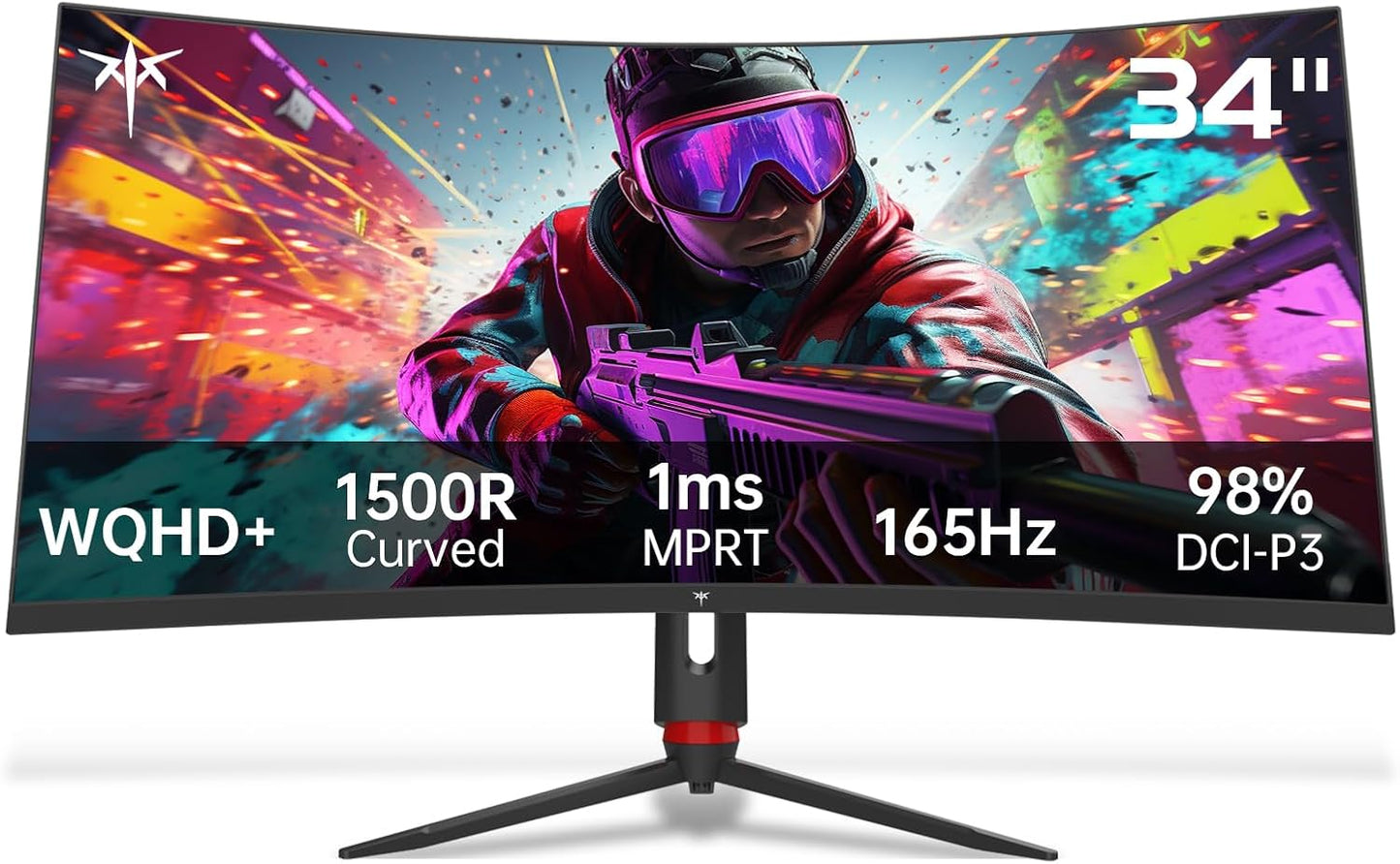 KTC 34 Inch Curved Ultrawide Gaming Monitor, 21:9, 3440x1440p 165Hz 1ms, 1500R Curved Monitor, Freesync G-sync Compatible, HDMI 2.0 x2 & DP1.4 x 2, Height/Tilt/Swivel/Pivot, H34S18S