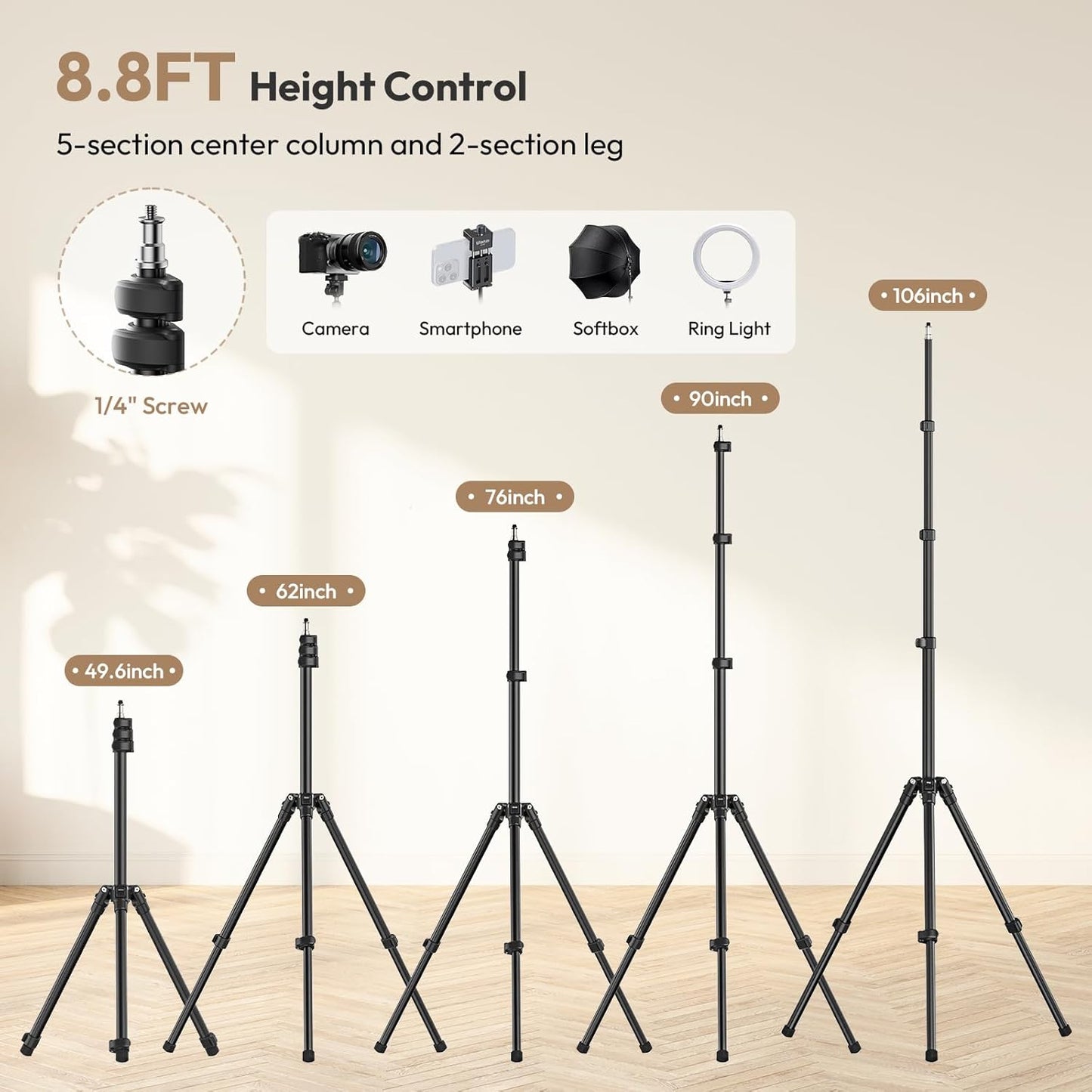 ULANZI T270 Light Stand - 8.8FT/270cm Adjustable Photography Light Stand Tripod, Aluminum Portable Studio Lighting Stand for Softbox, LED Video Light, Reflector, Strobe, Photo Video Photography
