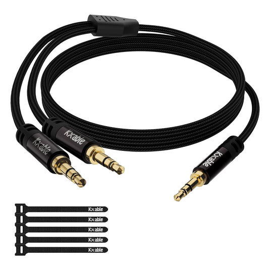 1/8 Inch TRS Stereo Y Splitter Cable 2FT, 3.5mm Male to 2-Male Y-Splitter Stereo Audio Cable, for Cell Phone PC Laptop, Speaker, Headphones, Suitable for Switching or Two Sets of Speakers
