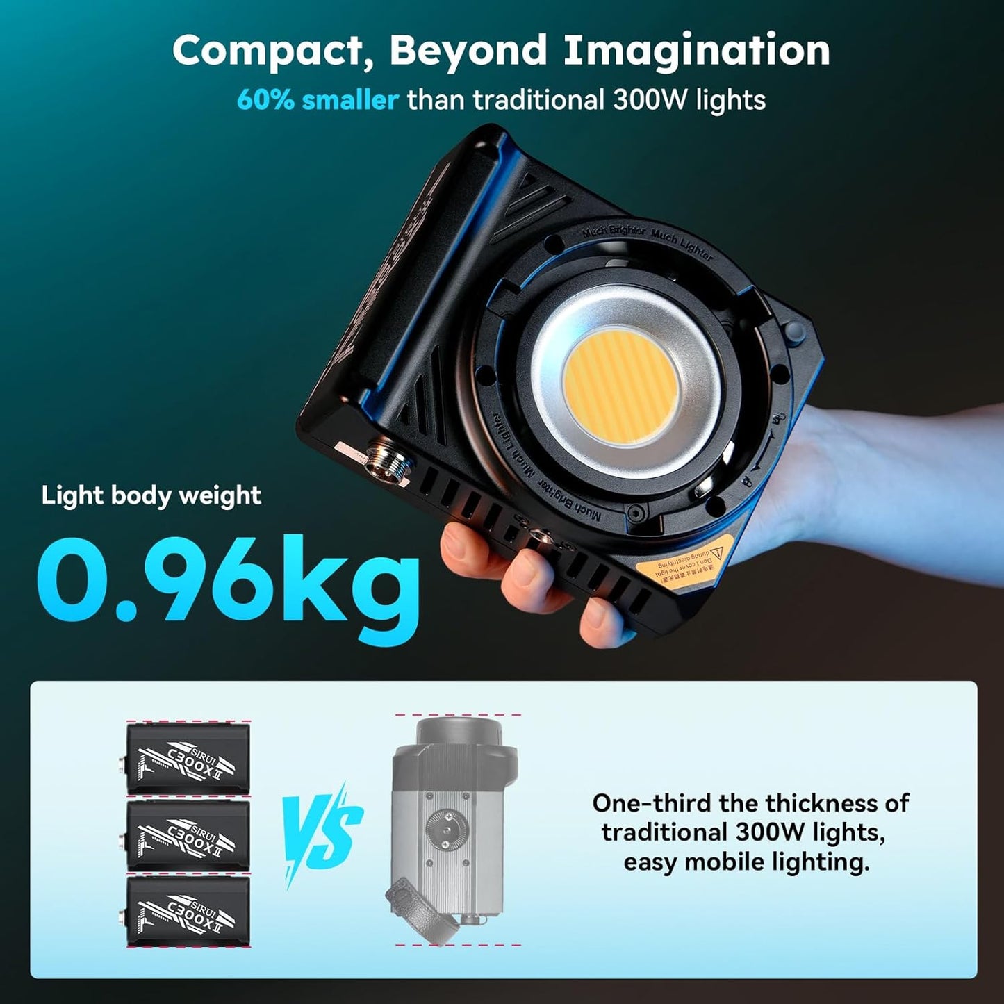 SIRUI C300XII 310W Portable LED Video Light - Ultra Lightweight 0.96kg, App & Bluetooth Control, V-Mount/AC/DC Power, 2700-6500K CCT for Studio/Outdoor