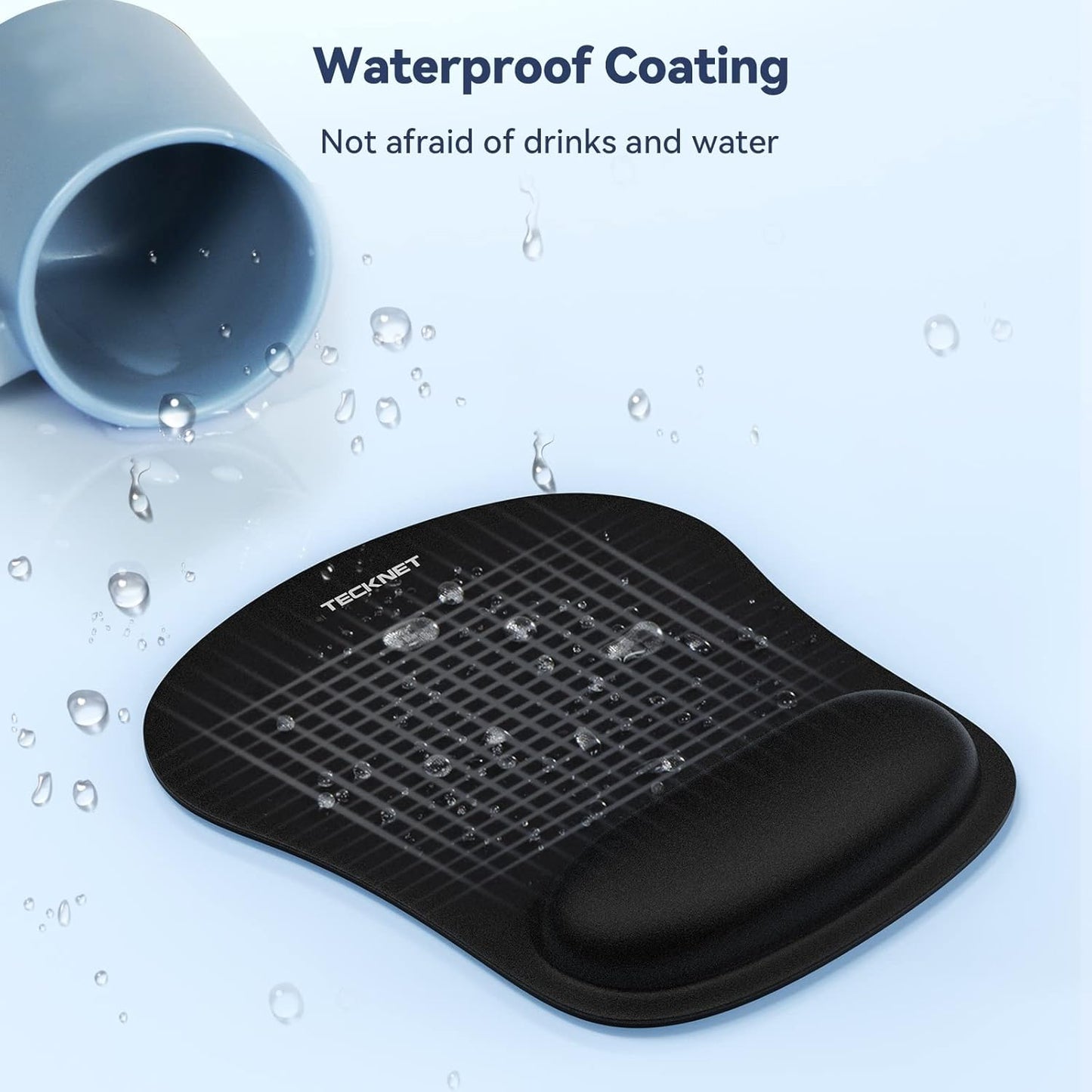 TECKNET 2 Pack Mouse Pad with Wrist Support, Ergonomic Gaming Mouse Pad Pain Relief, Portable Comfortable Mousepad for Computer, Laptop, Office, Home Non-Slip Base, Waterproof Surface - Black