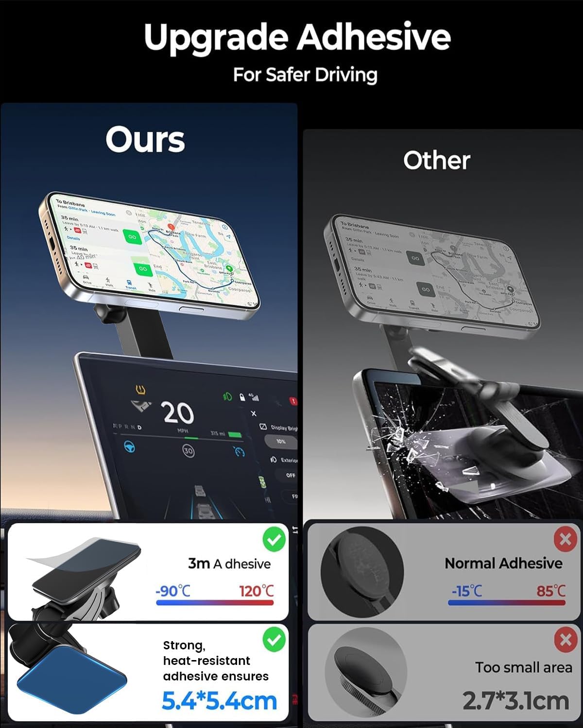 OHLPRO for MagSafe Car Mount for iPhone 16 15 14 Pro Max, 15W Fast Charging Phone Holder, Magnetic Car Charger Accessories, 360° Rotation, Adhesive Base for Tesla, Gift for Men Women, Black