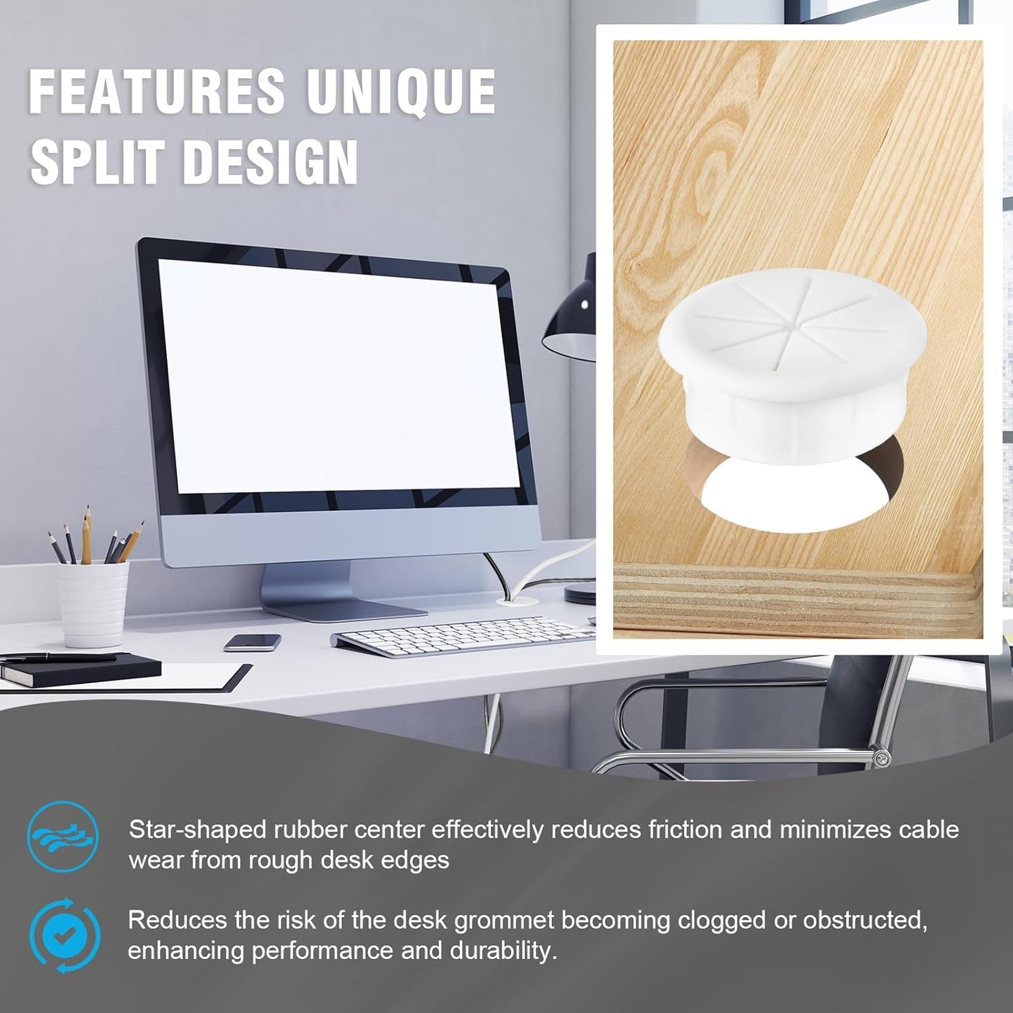 2" White Desk Grommet, JTemgle Flexible Cable Grommet Rubber Cable Hole Cover Wire Organizer Caps Desktop Cord Management for Home Office TV Stands Tabletops, 5 Pieces