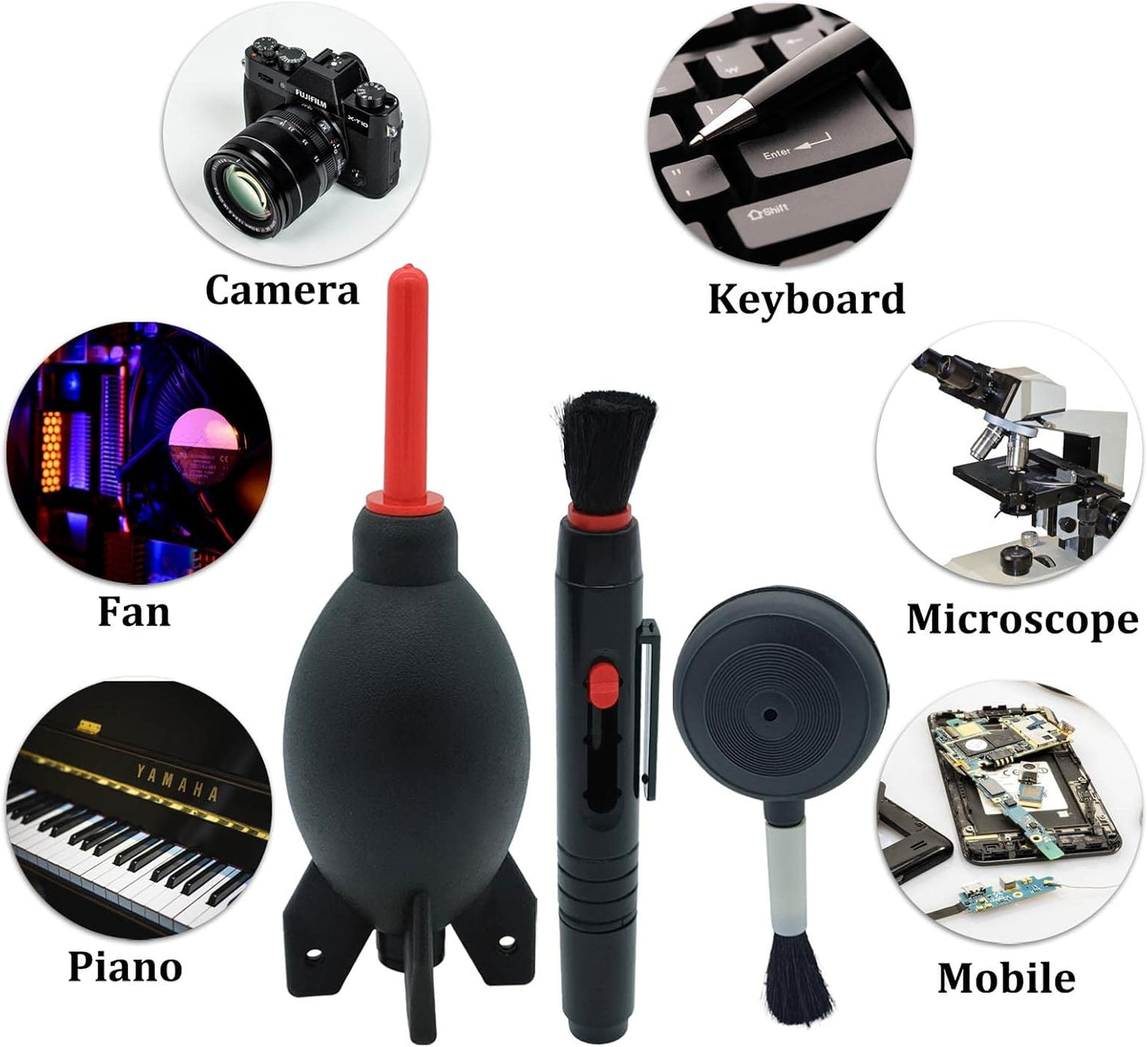 Lens Cleaning Kit Contains 2 Pcs Rubber Rocket Air Blower Duster, Lens Cleaning Pen, Blower Brush Dust Cleaner and Carrying Pouch, for Lens, Camera, SLR, Telescope, Magnifying Glass, Phone