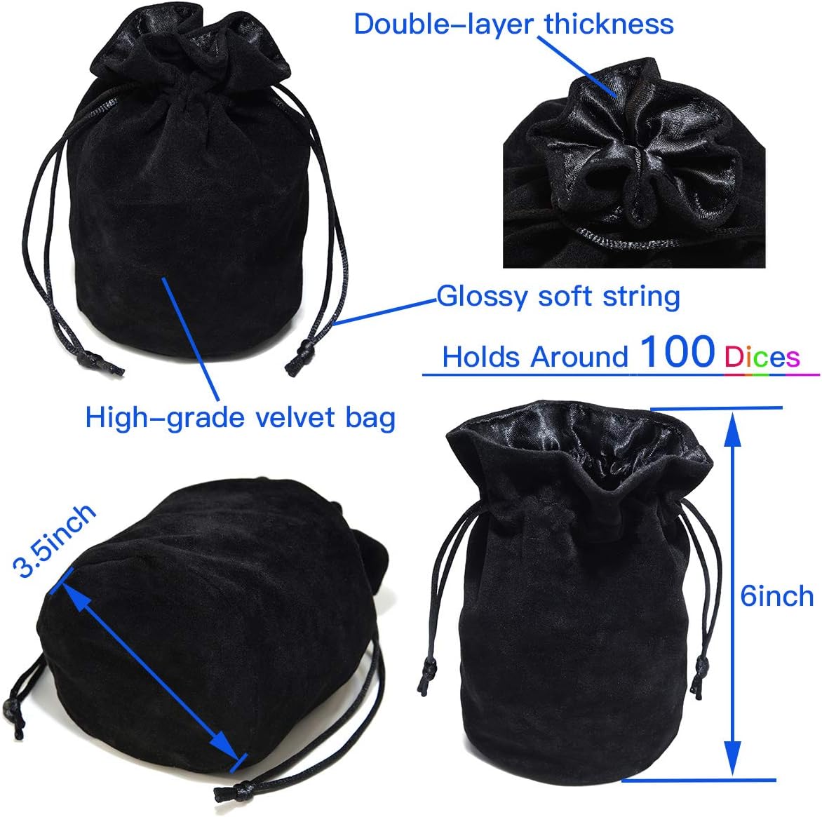 Assorted 5 Colors Polyhedral Dice Set for Dungeons and Dragons RPG Table Games with Black Drawstring Pouch