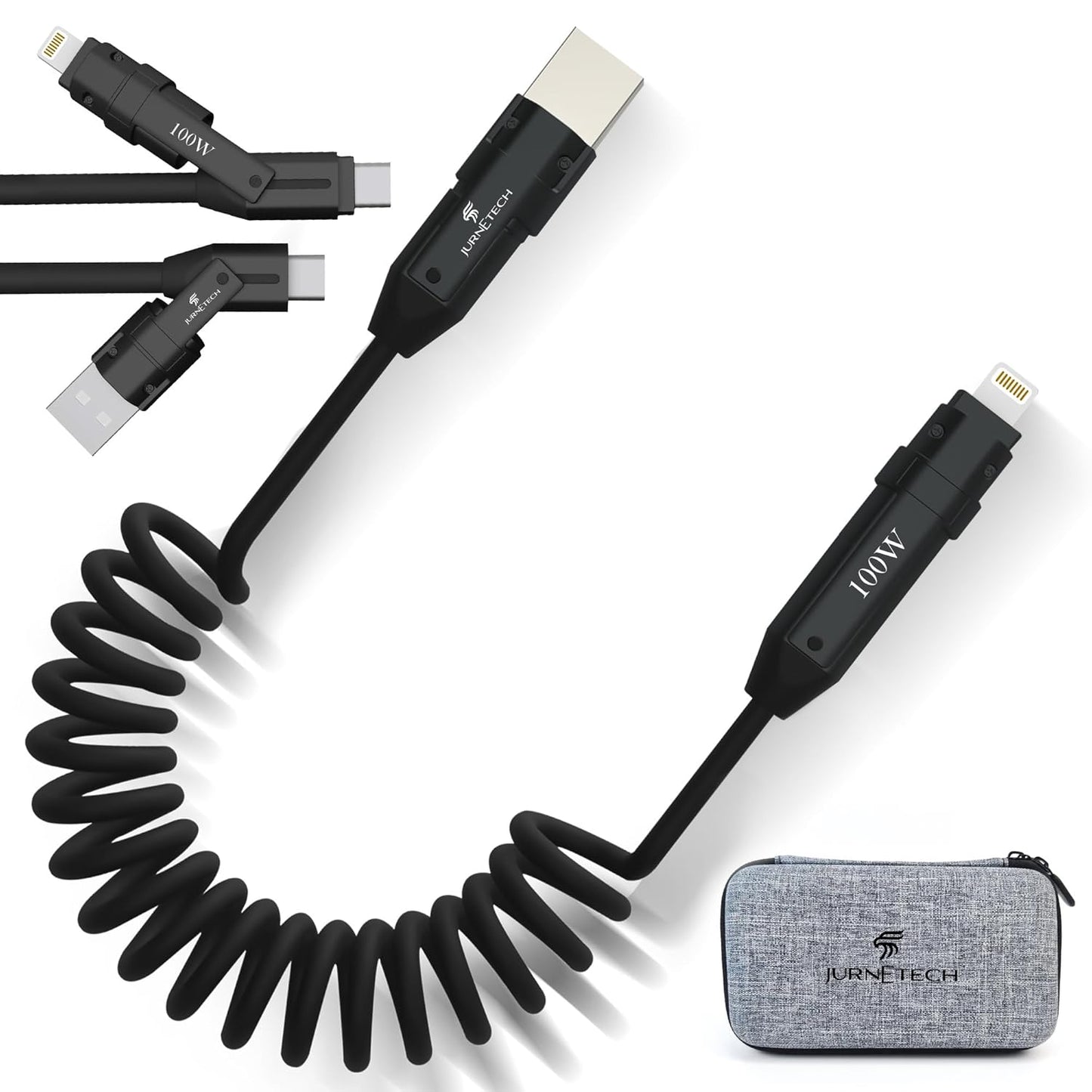 100W Multi Charging Cable - 6-in-1 Universal Fast Charging Cable with Zinc Alloy Connectors & PU Cable, Adjustable Length 120cm | C to C, USB to Type-C, Lightning, Micro - MFI Certified