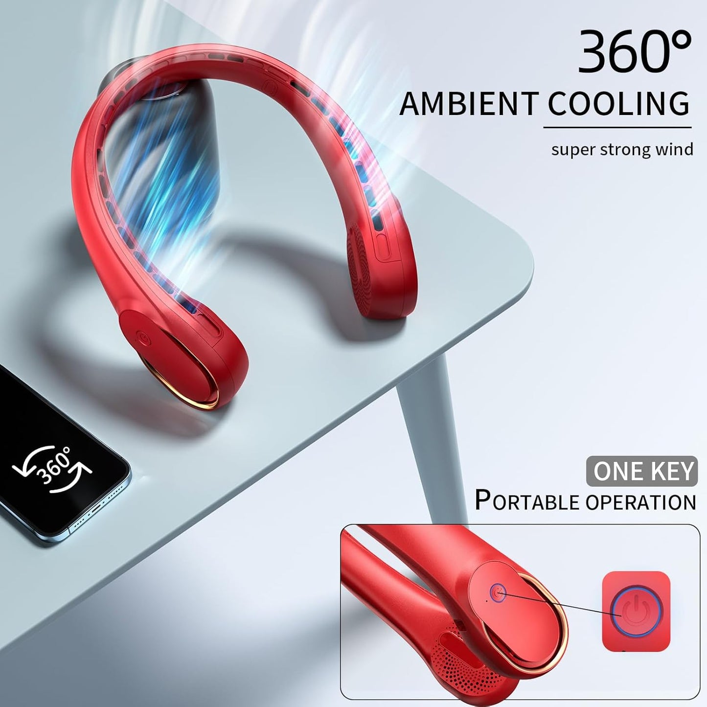 Portable Neck Fan, Bladeless Neck Fan, USB Rechargeable Personal Fan, 4000 mAh Battery Operated Fan, 3 Speeds Adjustable,Faster Cooling, Ultra Quiet, Suitable for Home, Office, Sports