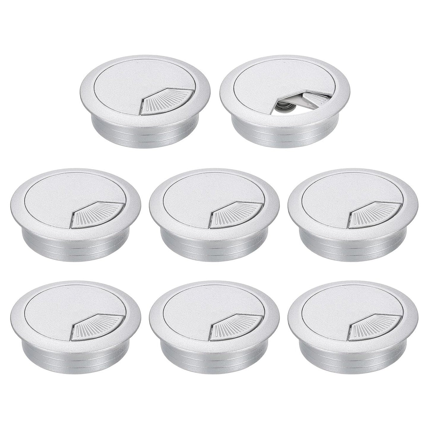 uxcell 8 Pcs 53mm (2.09 Inch) Desk Grommet, Plastic Cable Hole Cover, Wire Cord Cable Organizer for Home Office Computer Desk Cabinet, Silver
