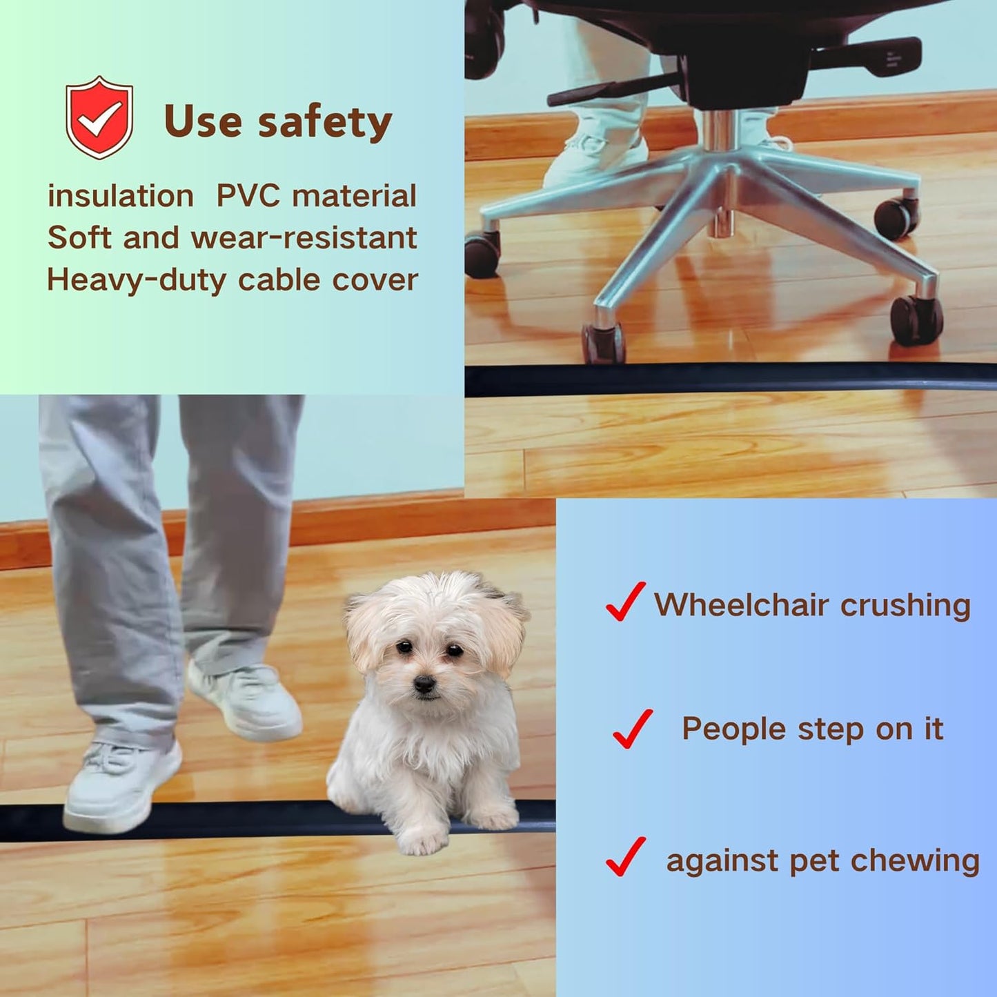 10ft Self Adhesive Floor Cord Cover, Cable Cavity:0.61" (W) x 0.32" (H), Heavy Duty Soft PVC Cable Protector and Extension Cord Hider,Cord Management System to Hide Wires on Floor, White