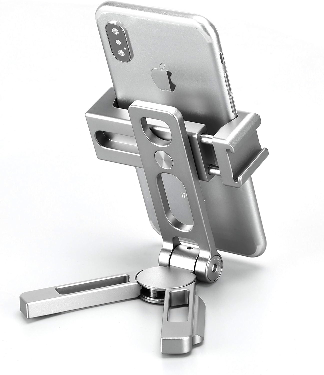 LEOFOTO PS-2 Phone Holder, Cell Phone Stand, Adjustable Angle, Compact and Portable, 1/4" Screw Thread, Arca Compatible (Silver)