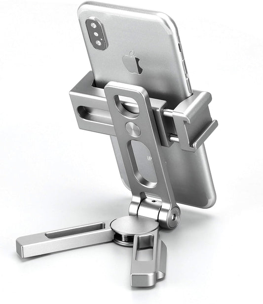 LEOFOTO PS-2 Phone Holder, Cell Phone Stand, Adjustable Angle, Compact and Portable, 1/4" Screw Thread, Arca Compatible (Silver)