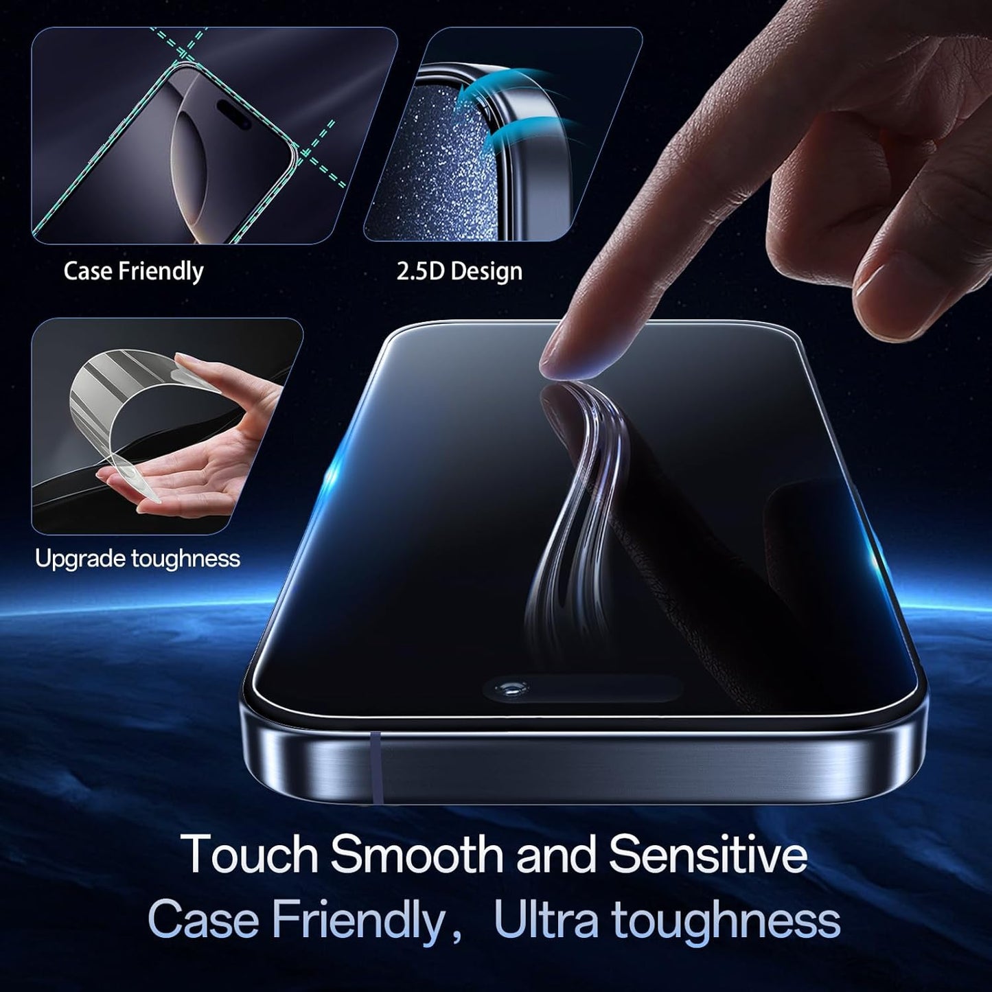 Screen Protector for iPhone 16 Pro Max[6.9 Inch],3RD Colorless Anti-Blue Light Tempered Glass Films,HD Clear, 9H Hardness, No Bubbles, Case Friendly 2 Pack