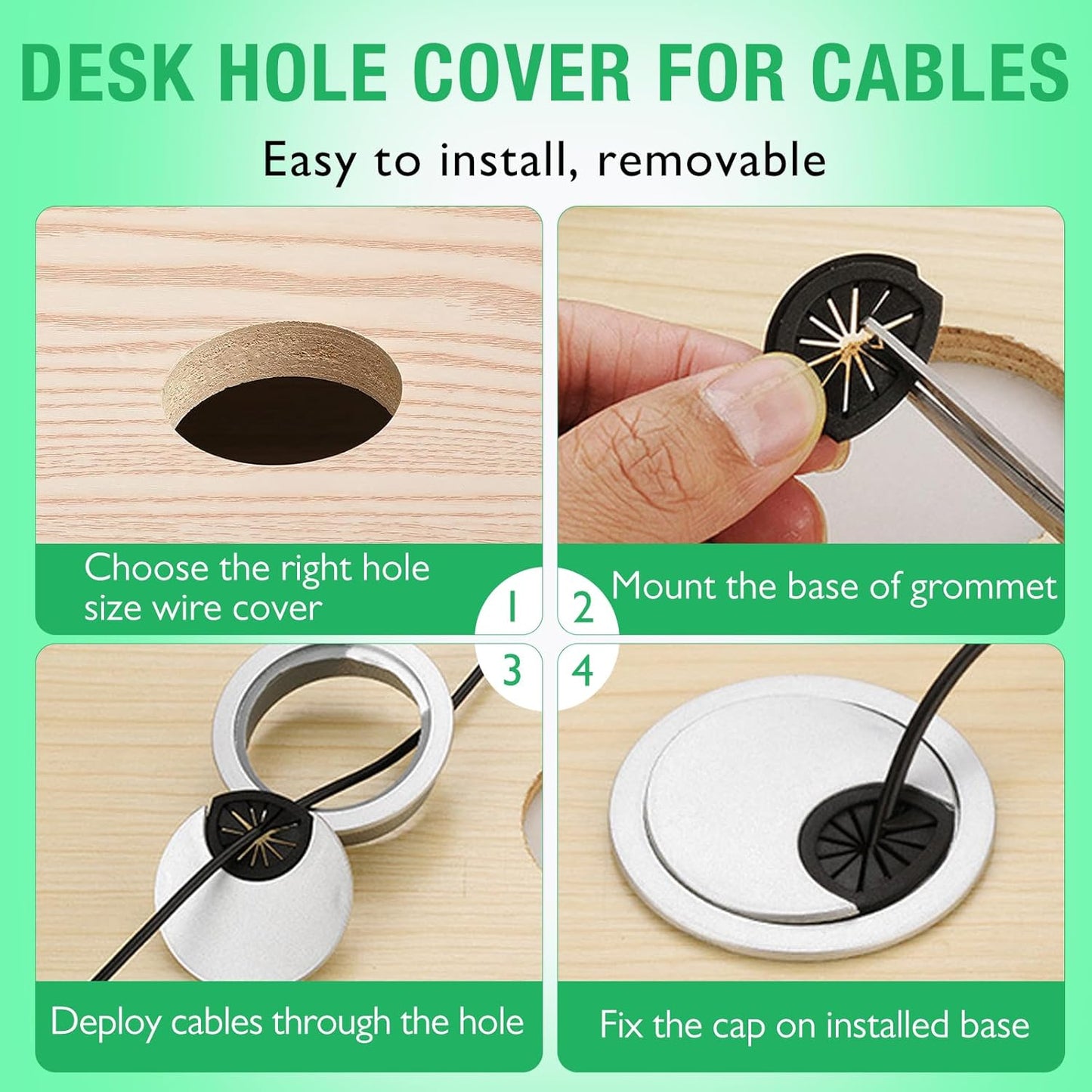 10 Pcs Desk Grommet 2-3/8" / 60 mm, Desk Cord Hole Cover, Cable Grommet ABS Plastic, Desk Hole Grommet for Home & Office Pc, Detachable Cable Cord Organizer-Silver Sand