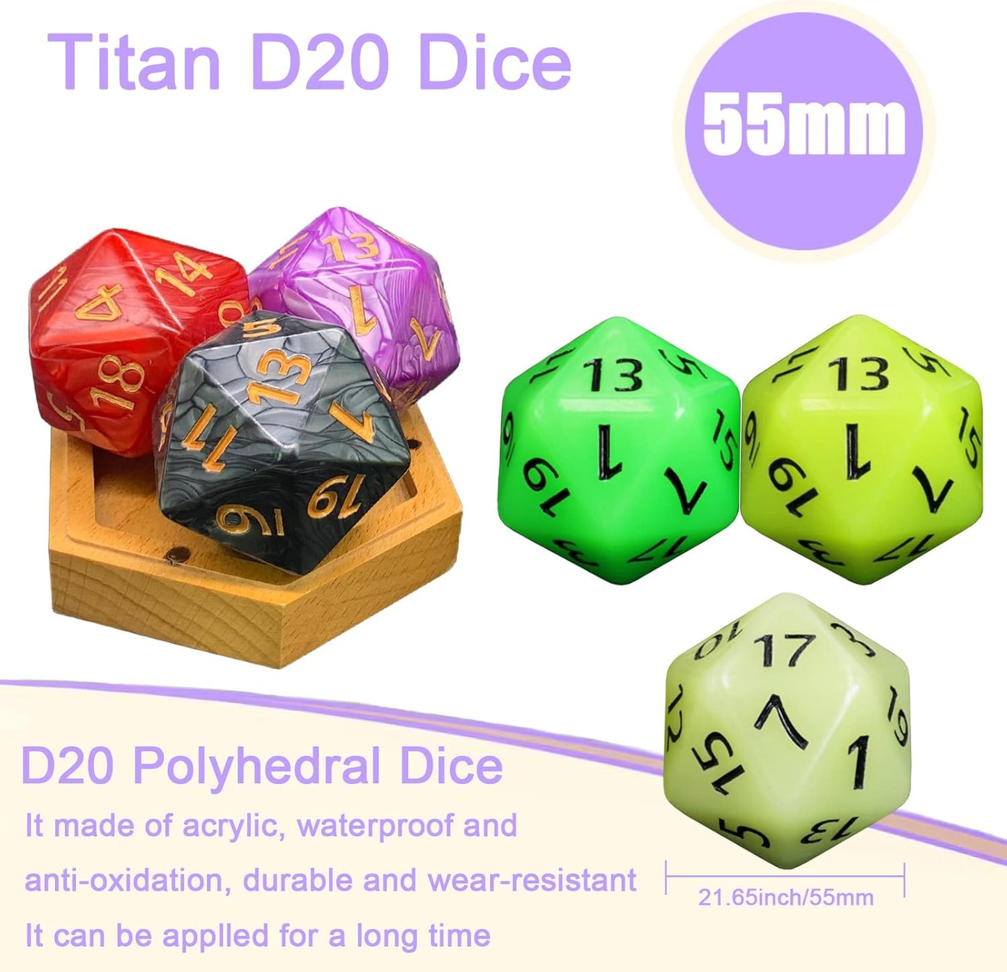 20 Sided DND Dice,D20 Giant Polyhedral Dice,55mm Titan Large Pearl Color D20 Dice,20 Sided Cube D&D Dice Set for Dungeons and Dragons, RPG, MTG Table Games(Red-Pearl Series)