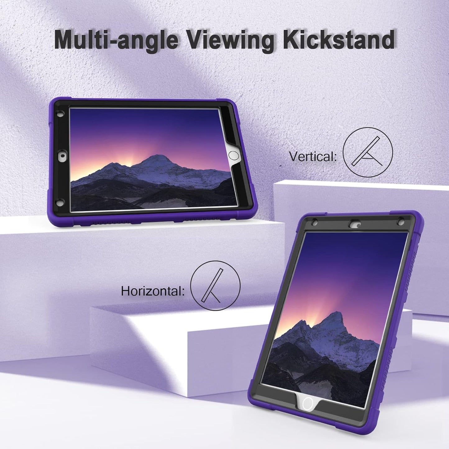 Rantice iPad 9th Generation Case, iPad 8th Generation Case, iPad 7th Generation Case, Hybrid Shockproof Rugged Drop Protection Cover with Kickstand for iPad 10.2'' Purple+Black