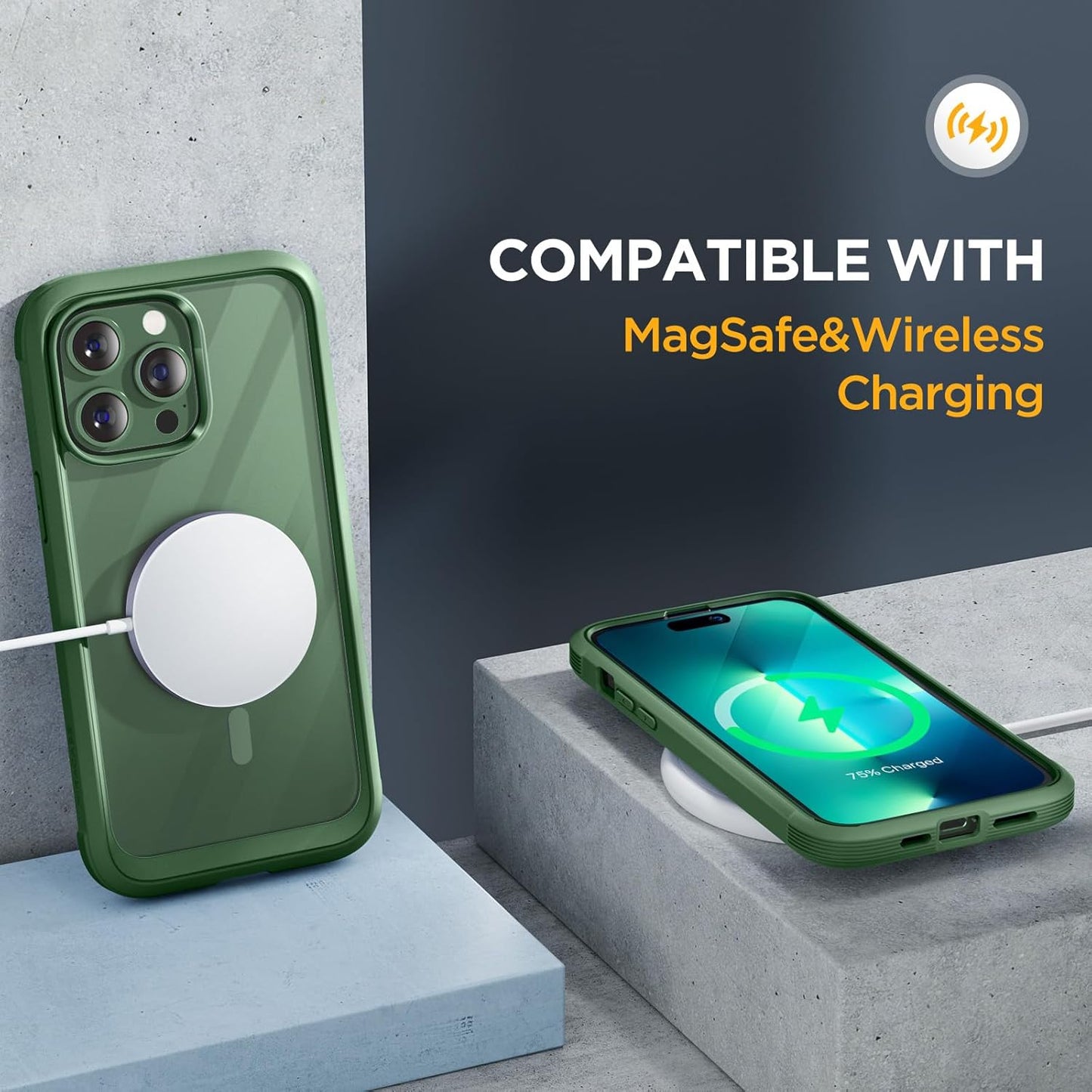 Miracase Magnetic Glass for iPhone 13 Pro Case,Compatible with MagSafe,Full-Body Bumper with Shockproof Military-Grade,Built-in 9H Tempered Glass Screen Protector for iPhone 13 Pro,Acacia Green