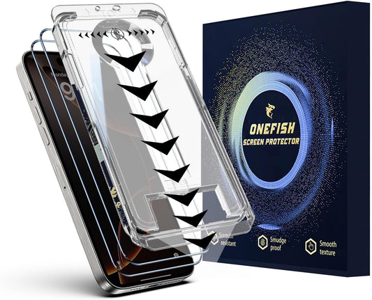 OneFish Screen Protector for Iphone 15 Plus, HD Clarity Tempered Glass Film 9H+ Hardness, with Hassle-Free Installation Frame, Dust-Free Bubble-Free Anti-Fingerprint, 2Pack