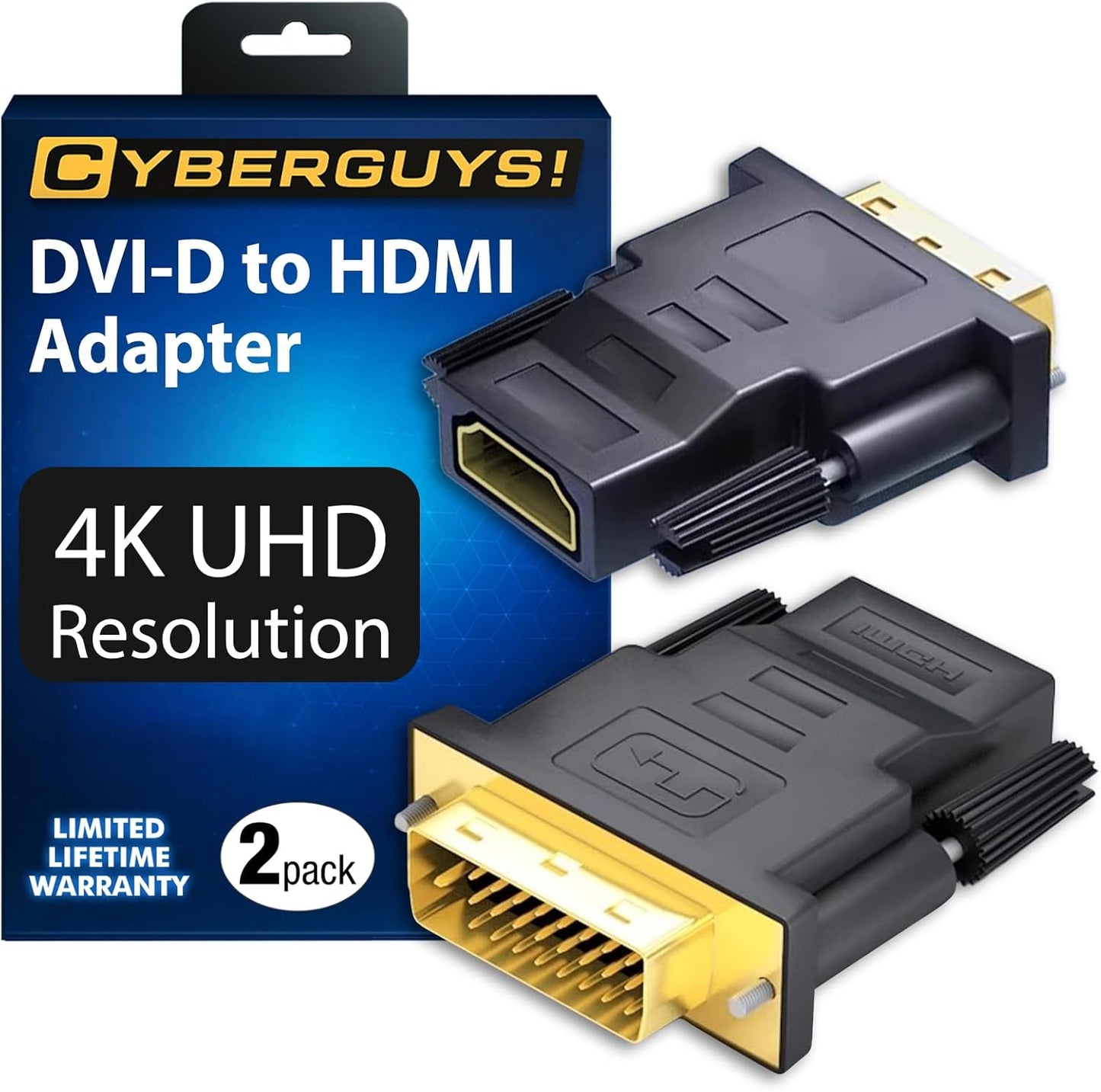 DVI to HDMI Adapter, 2-Pack – Bi-Directional DVI-D Male to HDMI Female Converter – 4K/30Hz UHD Video Support for Monitor, HDTV, Projector, PC, PS4, Laptop – Gold-Plated Connectors