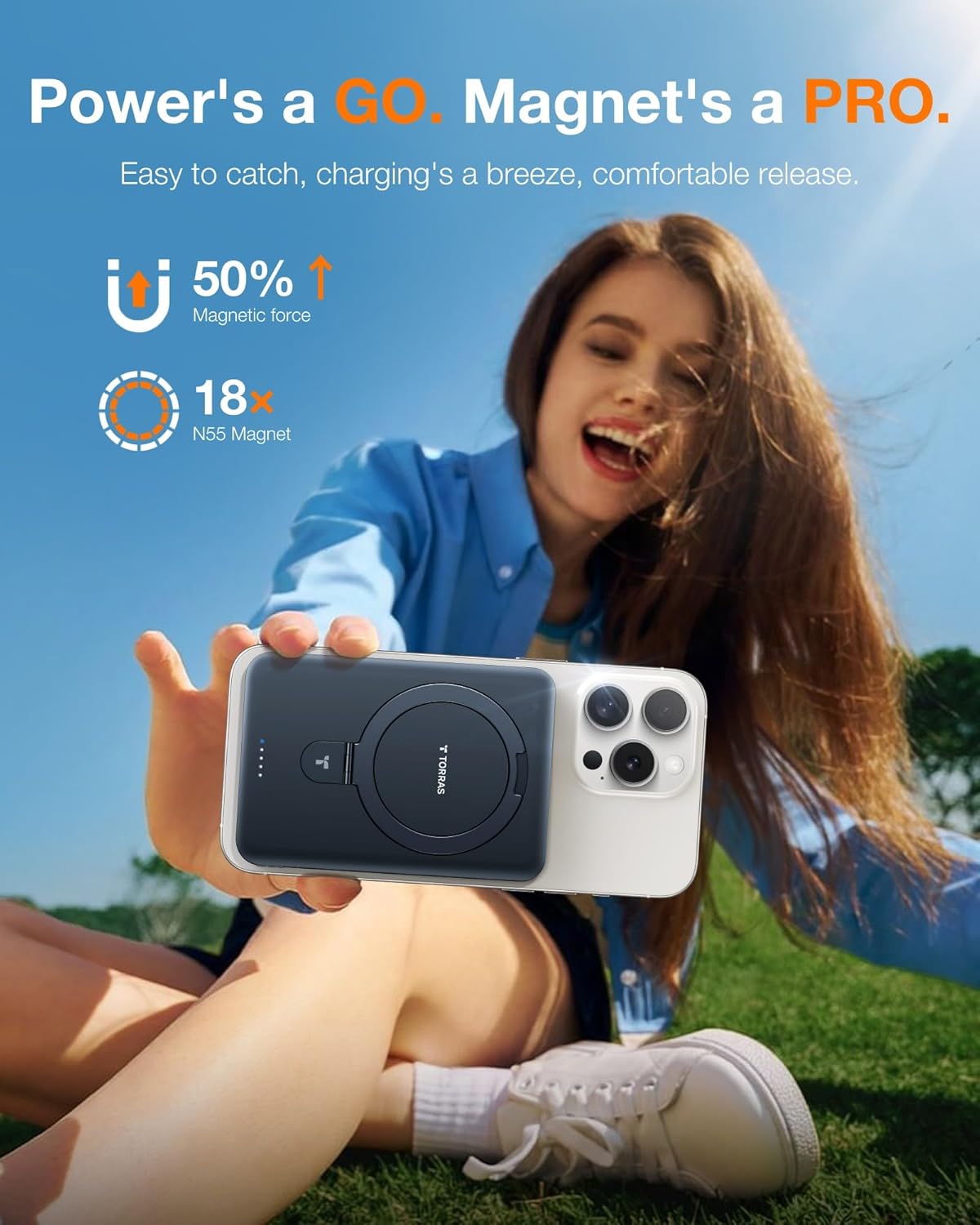 TORRAS 10000mAh Magnetic Portable Charger Power Bank for iPhone, Fast Charging Travel Essential Wireless Battery Pack Slim with OStand Compatible with Magsafe, 16 Pro Max,Pro,15,14,13,12, Black