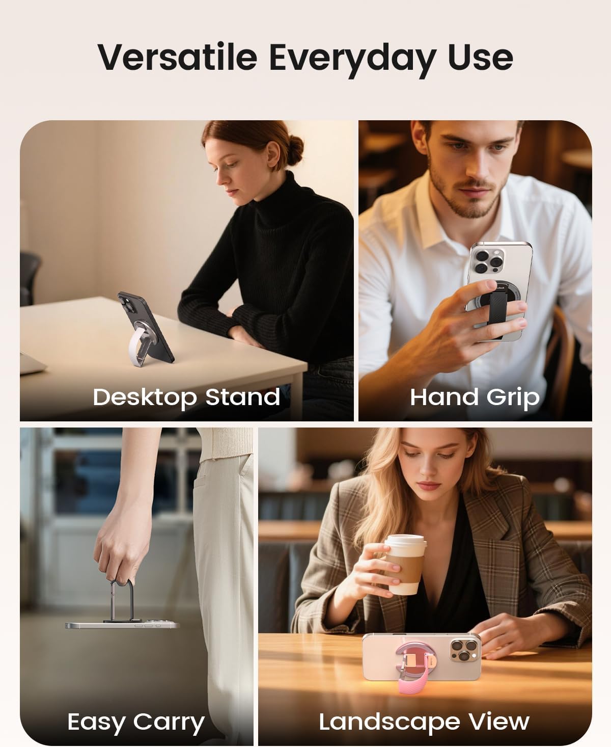 2025 Klearlook for MagSafe Phone Grip with Silicone Finger Strap, Removable Magnetic Phone Ring Holder with Adjustable Kickstand, Finger Phone Ring Grip for iPhone 16/15/14/13/12 Series, Black