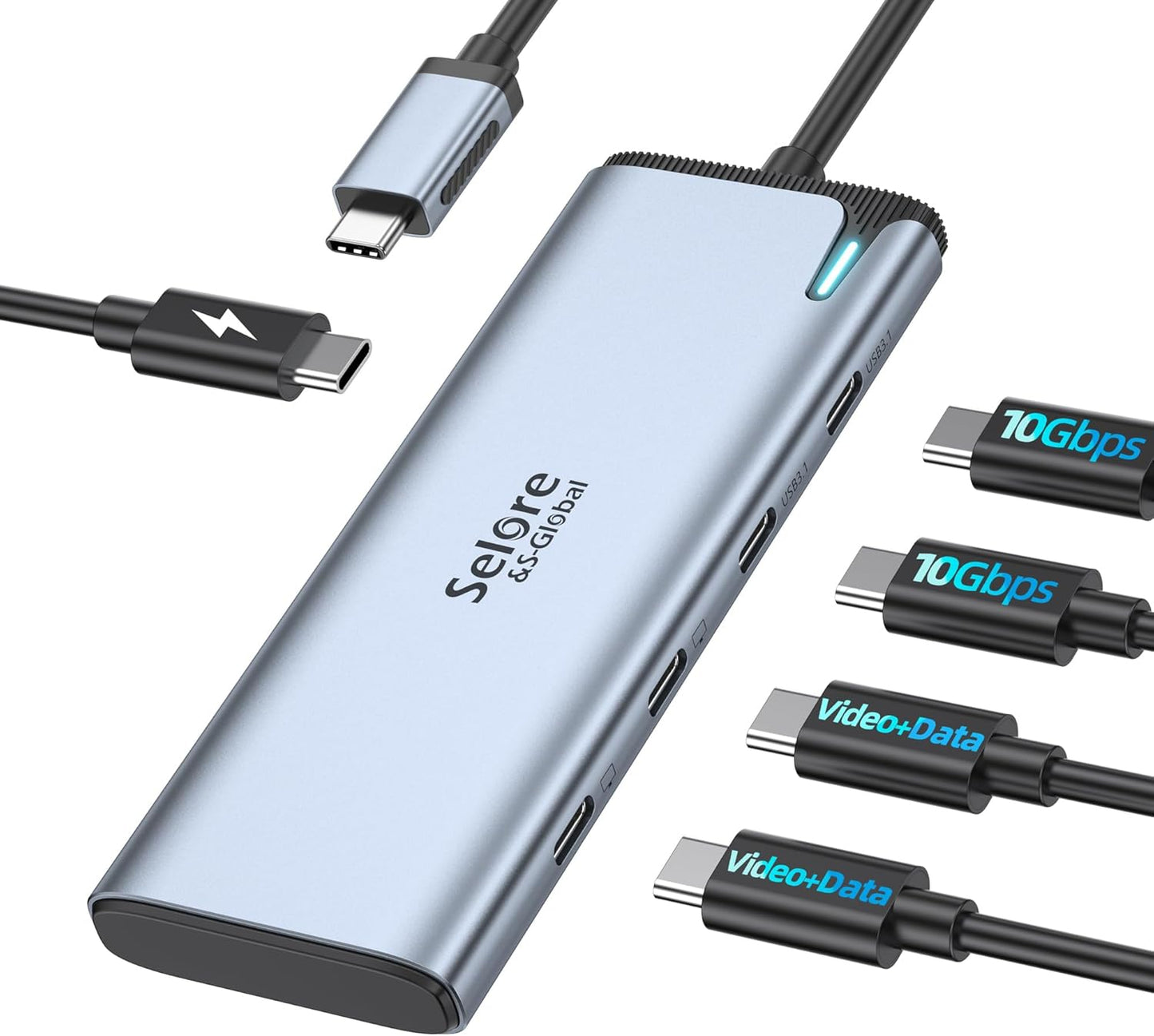 Selore&S-Global USB C Splitter USB C 4K/60Hz DP Alt Mode,USB C Hub Multiport Adapter with 2 USB C Video Output,10Gbps Data Transfer,100W PD,5 in 1 USB C to USB C Dual Monitor for Windows/Mac OS