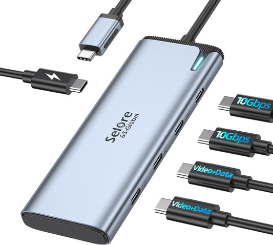 Selore&S-Global USB C Splitter USB C 4K/60Hz DP Alt Mode,USB C Hub Multiport Adapter with 2 USB C Video Output,10Gbps Data Transfer,100W PD,5 in 1 USB C to USB C Dual Monitor for Windows/Mac OS