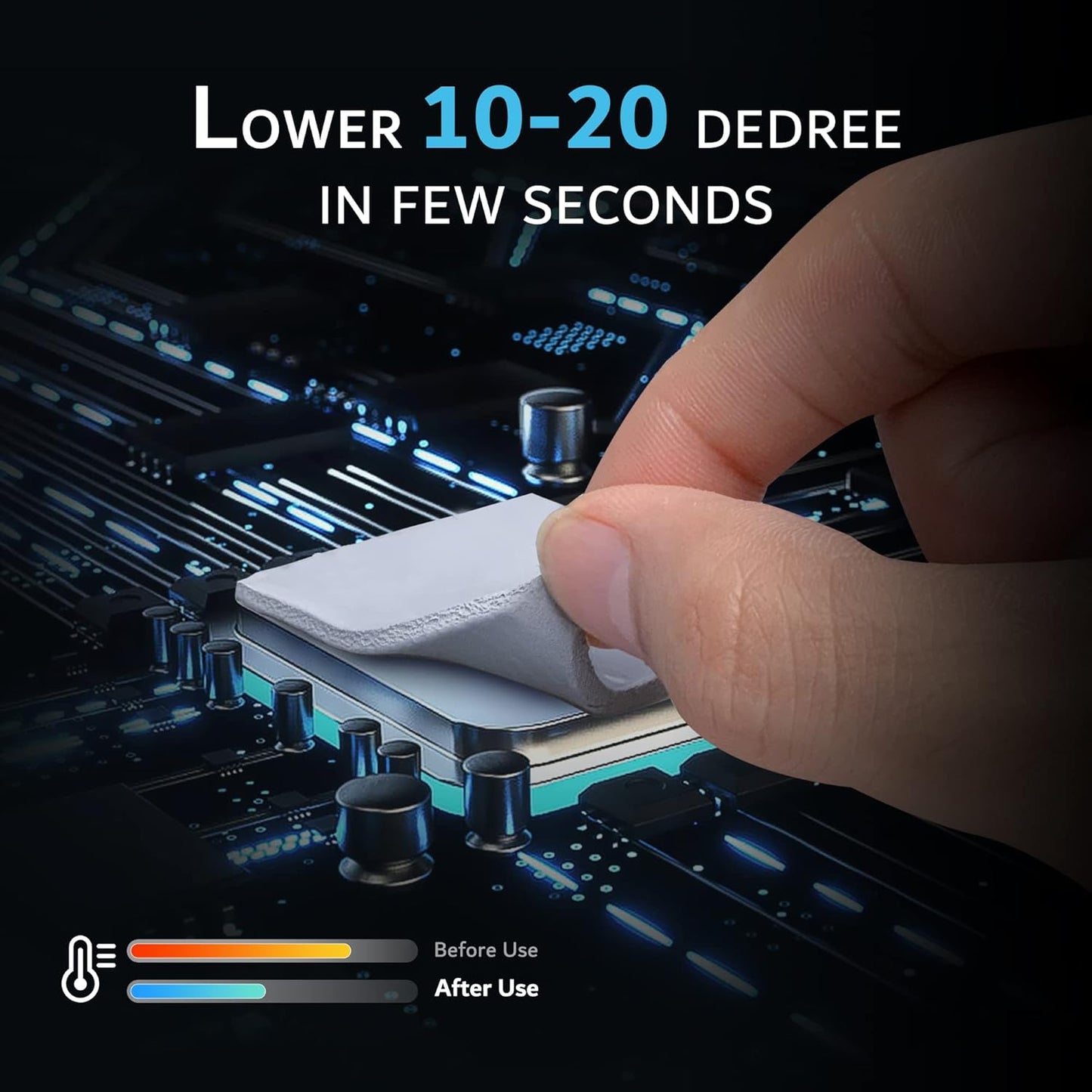 Aairhut 4 Pack 13 W/m.K Thermal Pads, 100 x 100 mm 0.5 mm+1 mm+1.5 mm+2 mm Silicone Cooling Pad Non Conductive Heat Resistance Extreme Odyssey Cover with Dual Self-Adhesive Films for PC Laptop PS4