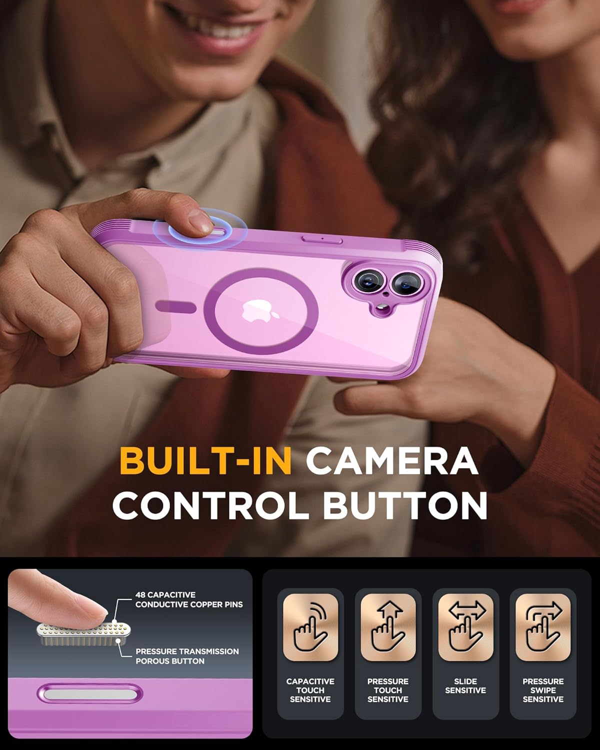 Miracase Magnetic for iPhone 16 Plus Case Full-Body Phone with Built-in Glass Screen Protector, [Compatible with MagSafe] Military Drop Proof 16 Plus Cover Bumper 6.7 inch, Pink