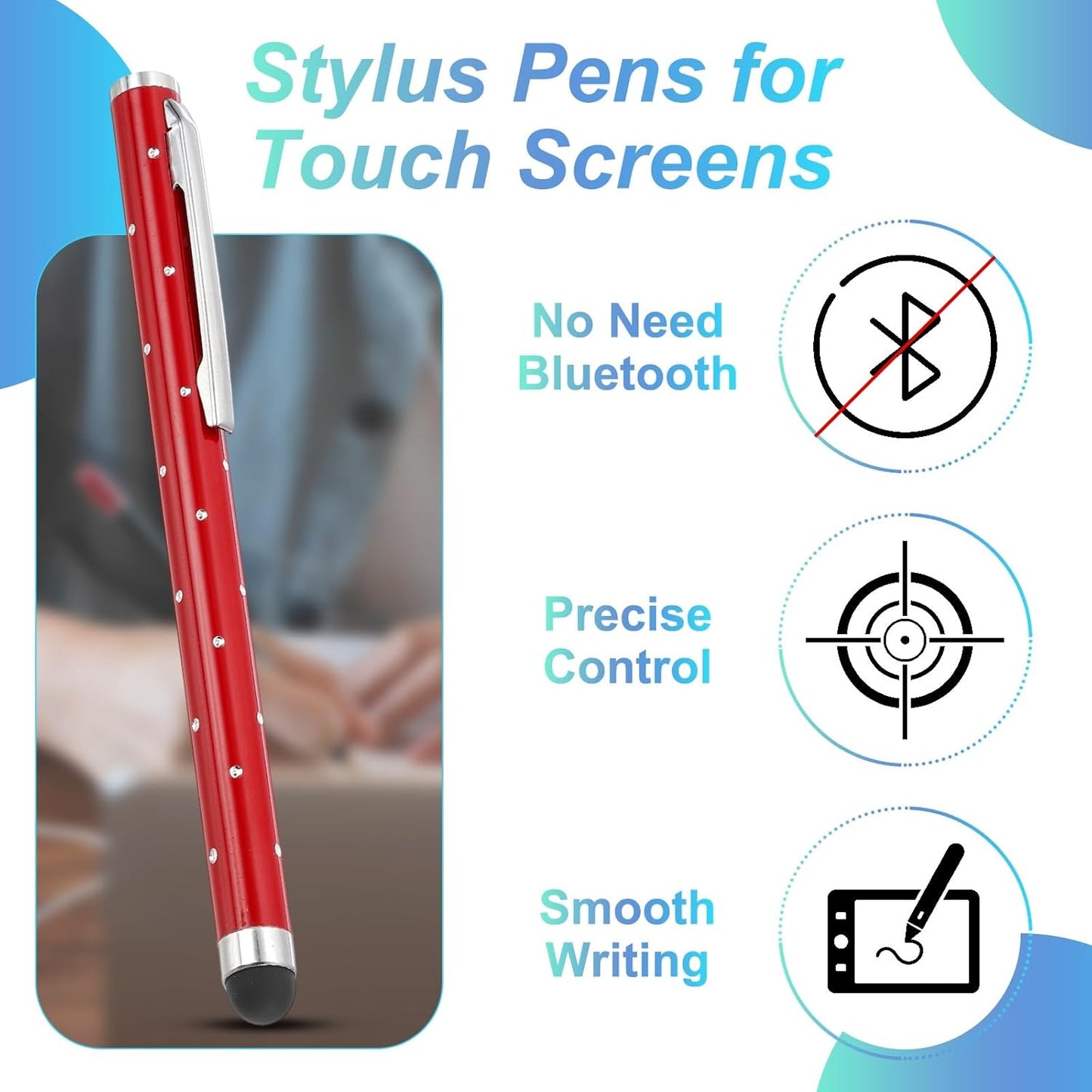 PATIKIL Stylus Pens for Touch Screens, 6 Pcs High Precision Universal Bling Stylus Crystal Metal Capacitive Pen for Touch Screen Devices Phone Tablets Laptop, Red